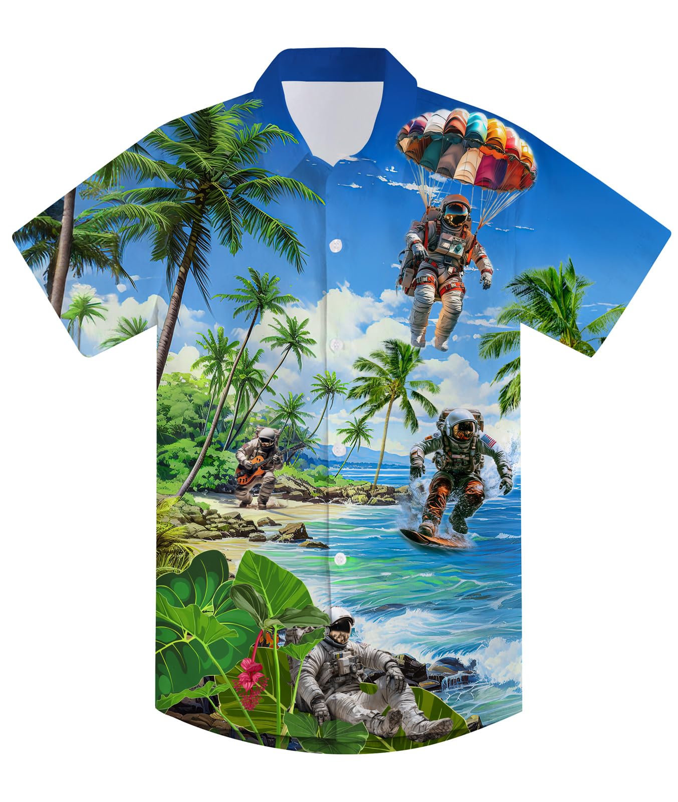 AhegaoLittle & Big Boy's Button Down Hawaiian Shirts Short Sleeve Cool Cartoon Print Aloha Dress Tops T-Shirt for Kids 7-14T
