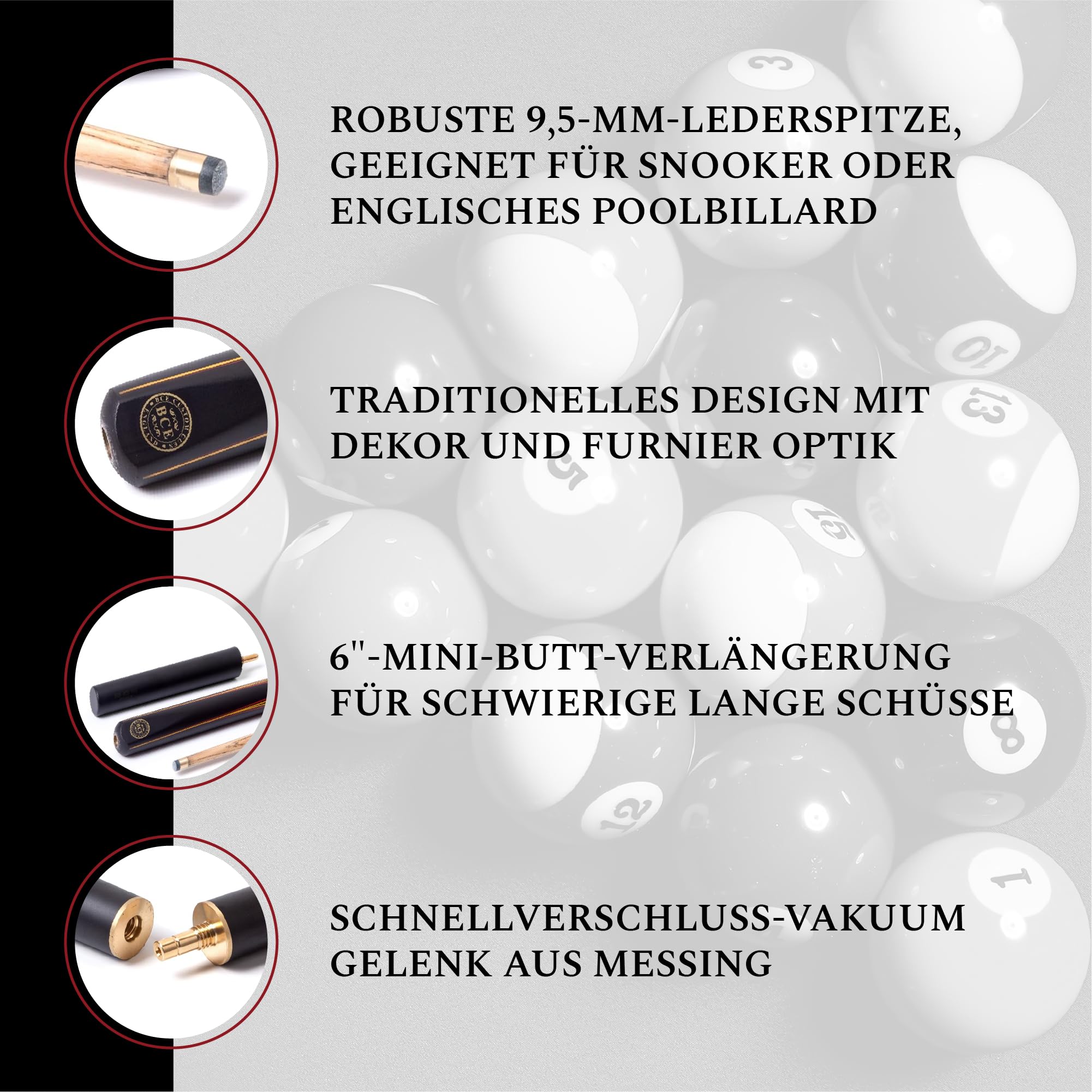 BCE Protégé 3/4 Cut Snooker- / Poolqueue und Hartschalenkoffer