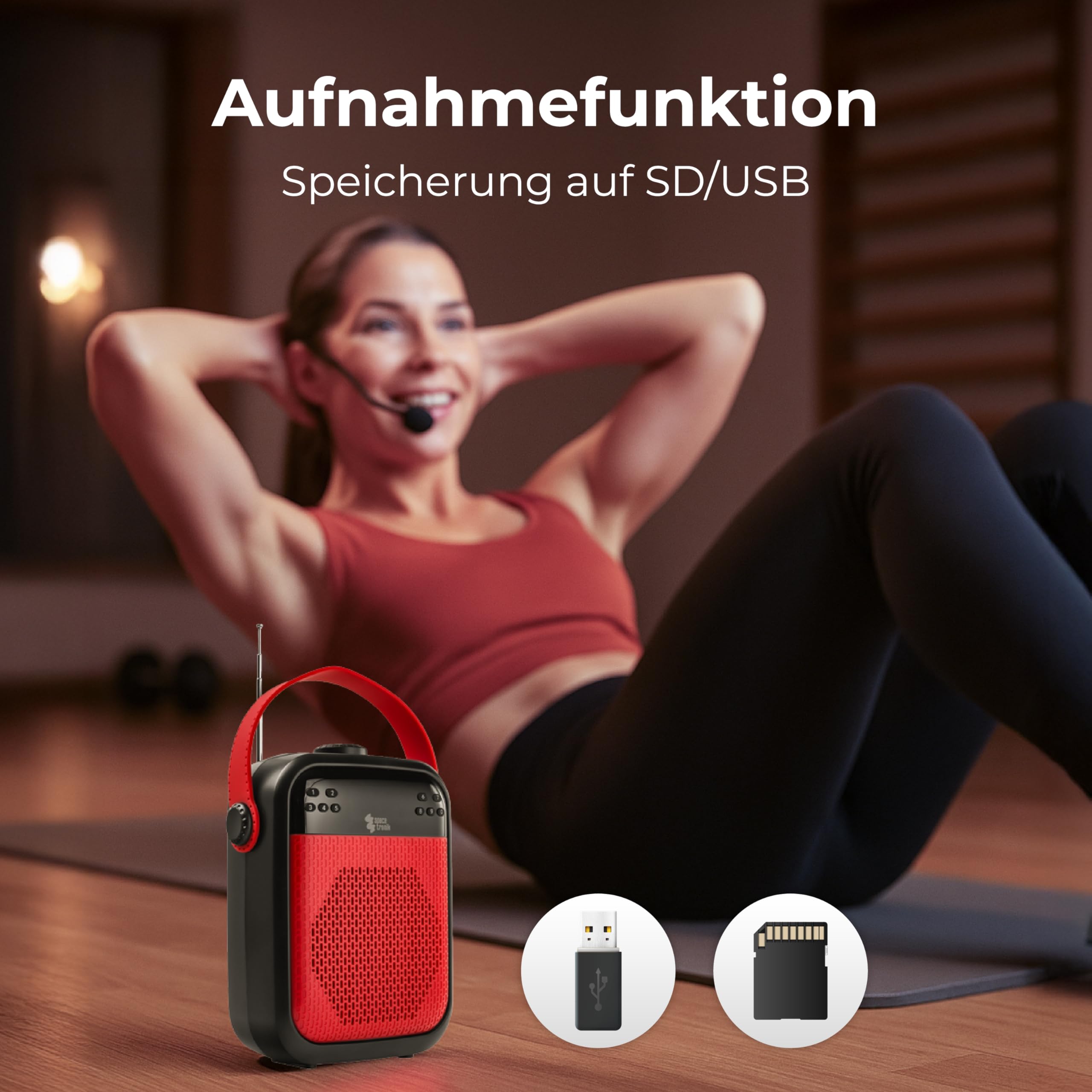 Spacetronik Sprachverstärker Tragbar mit Mikrofon 25W, Stimmverstärker mit Bluetooth 5.0 Lautsprecher, Aufnahmefunktion, TWS, FM-Radio, SD/USB/AUX, LCD-Display & 12h Akku