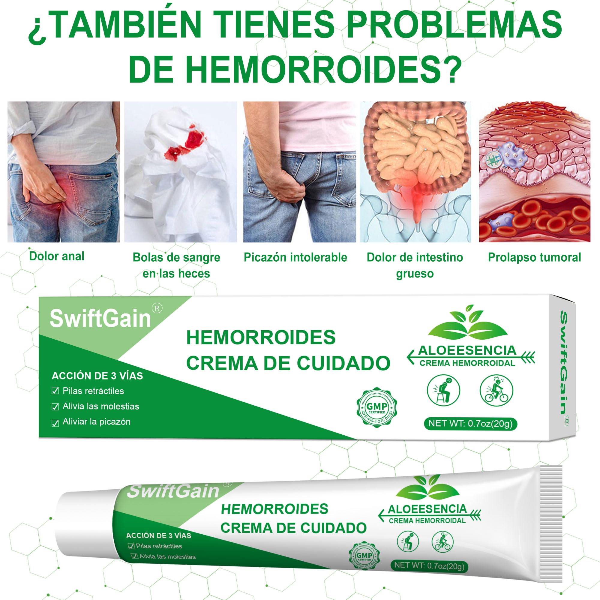 SwiftGain Hemorrhoid Relief Cream, Suitable for Relieving Pain, Swelling, Itching and Bleeding, Protecting Delicate Skin (20G 1-Pack) in use