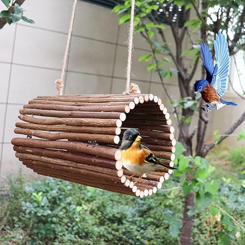 Miniatura 4 de Juguetes de columpio para loros, soporte colgante para pájaros, hamaca de loro de madera de sauce natural, accesorios para jaula de pájaros,