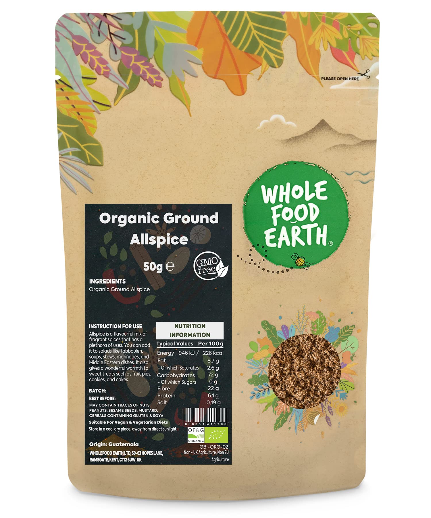 Wholefood Earth Organic Ground Allspice 50 g | GMO Free | Certified Organic