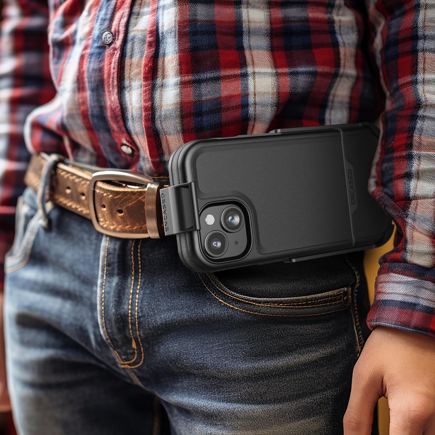 Protective Belt Case Designed for iPhone 15 with Holster Clip [Rebel Series] Shockproof Heavy Duty Cover with Phone Holder (Black) - Image 4