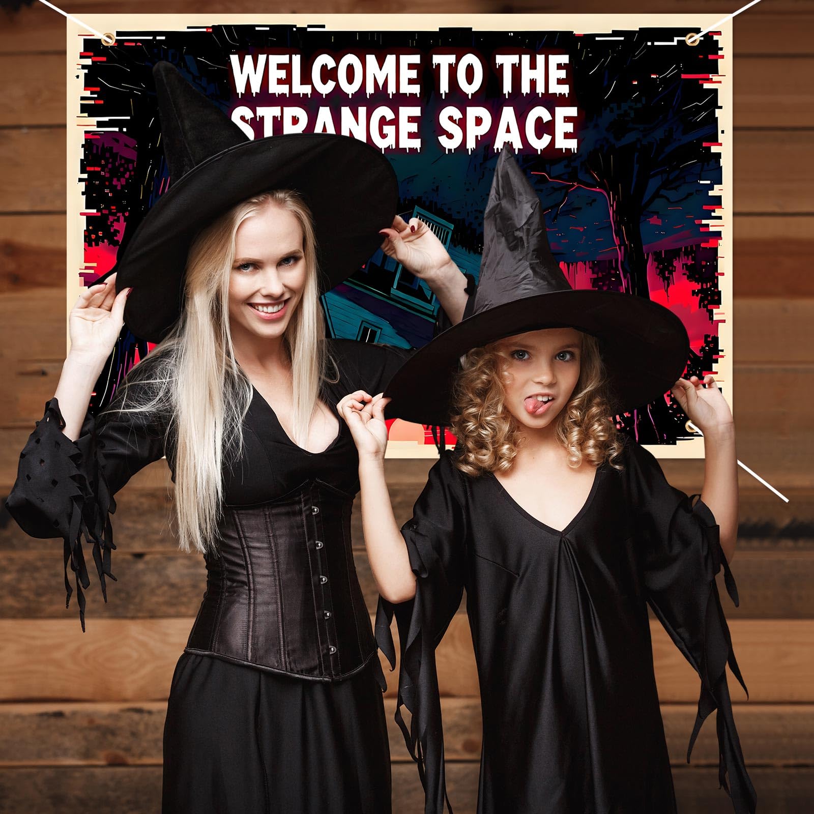 Sfondale Halloween 'Welcome To The Other Side' 150x100cm – Foresta Inquietante Con Striscione, Decorazione Per Compleanno E Foto - 3