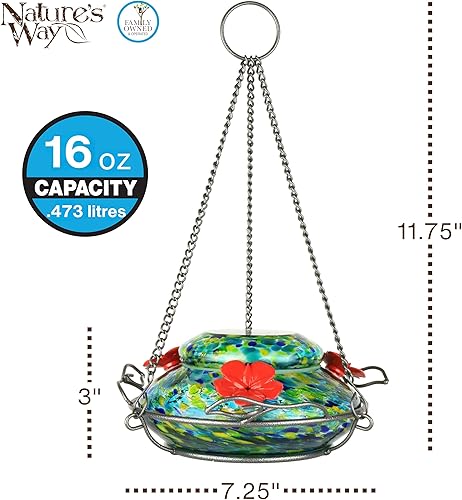 Miniatura 9 de Natures Way Bird Products GHF5 - Comedero de colibríes soplado a mano capacidad de 16 onzas fundido
