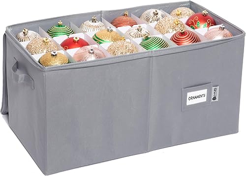 Contenedor de almacenamiento de adornos de Navidad con divisores, caja almacena adornos de hasta 54 a 4 pulgadas, con cremallera, conveniente,