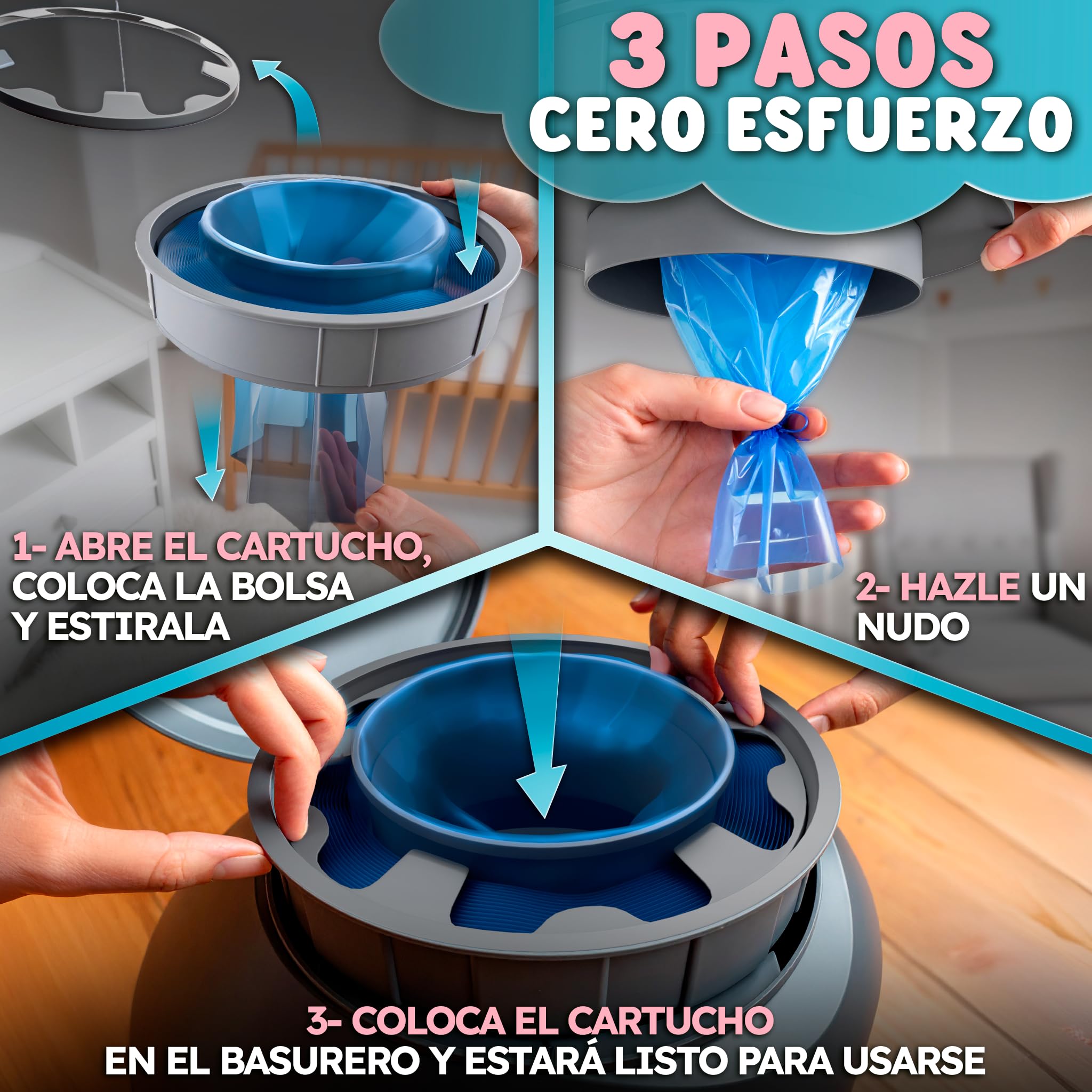 Pack 12 Recambios Papelera Pañales XL – 6 Metros por Unidad (72M Totales) – Aroma Talco Bebé – Bolsa Pañales Compatible Tommee Tipee Twist & Click, Simplee Sangenic, Sangenic Tec