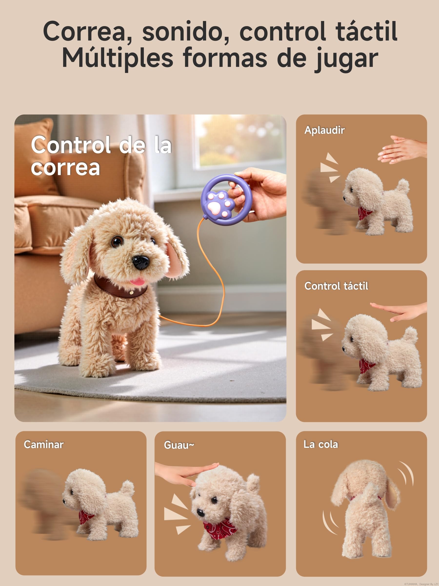 TUMAMA Perro de Juguete Que Anda y Ladra, Peluche Perrito Juguete Ladra y Anda, Perro Interactivo de Juguetes, Realista Interactivos para Niña 3 4 5 6 Años Regalos - Ladra y Camina, Sacudir La Cola