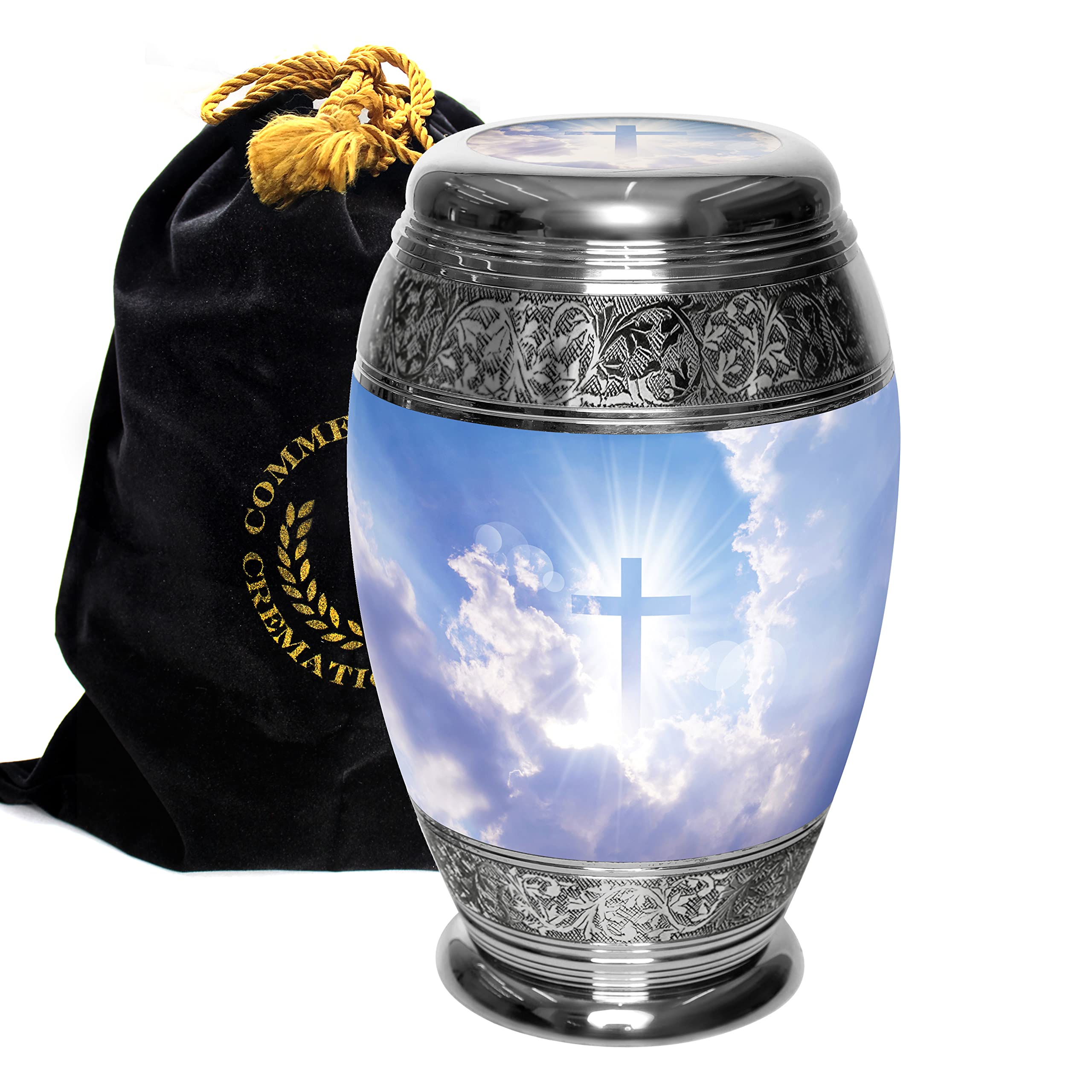 Heavenly Cross Cremation Urn for Human Ashes for Funeral, Burial or Home, Cremation Urns for Ashes Adult Male Large Urns for Dad and Urns for Human Ashes XL Large & Small Decorative Urns
