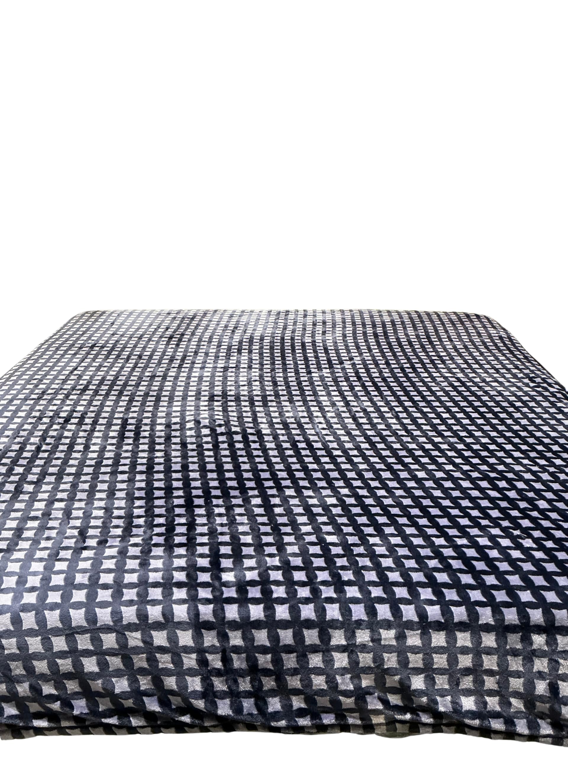 Geometric Check Pattern Double Bed Duvet Cover, Velvet, Black and Grey, Reversible, Contemporary Style-image-12