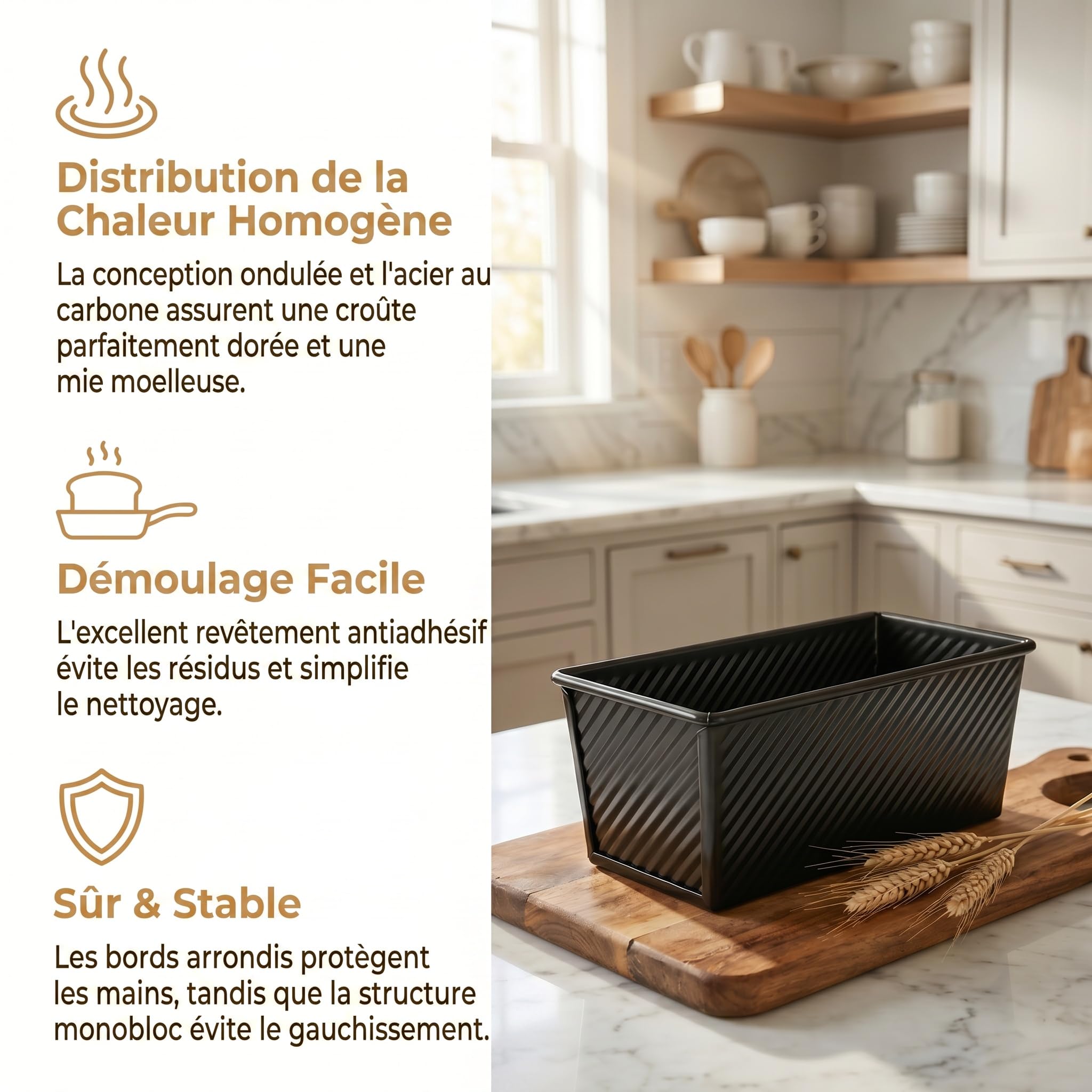 Lot de 2 1000+ 450g Moule Pain de Mie, Moule a Pain de Mie avec Couvercle, Acier au Carbone, Répartition Uniforme de la Chaleur, Idéal pour le pain de Mie et la Boulangerie Maison, Noir