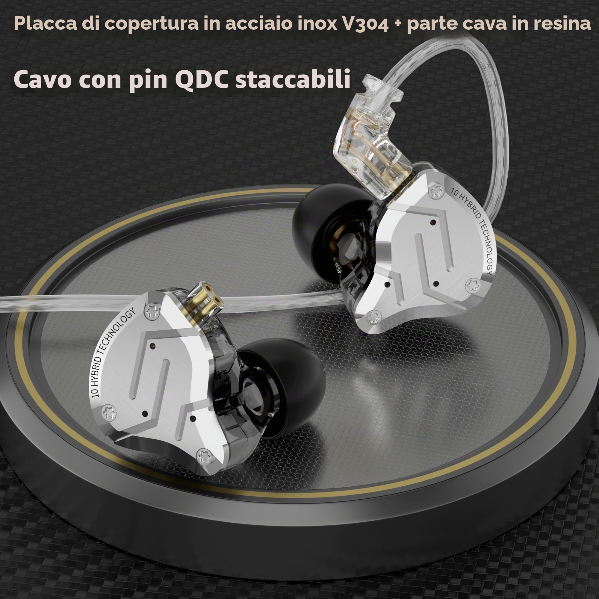 Yinyoo KZ ZS10 PRO Cuffie in-ear HiFi con isolamento acustico in Ear Monitor Auricolari Auricolari in metallo ad alta fedeltà con driver 1DD 4BA (blu senza microfono)