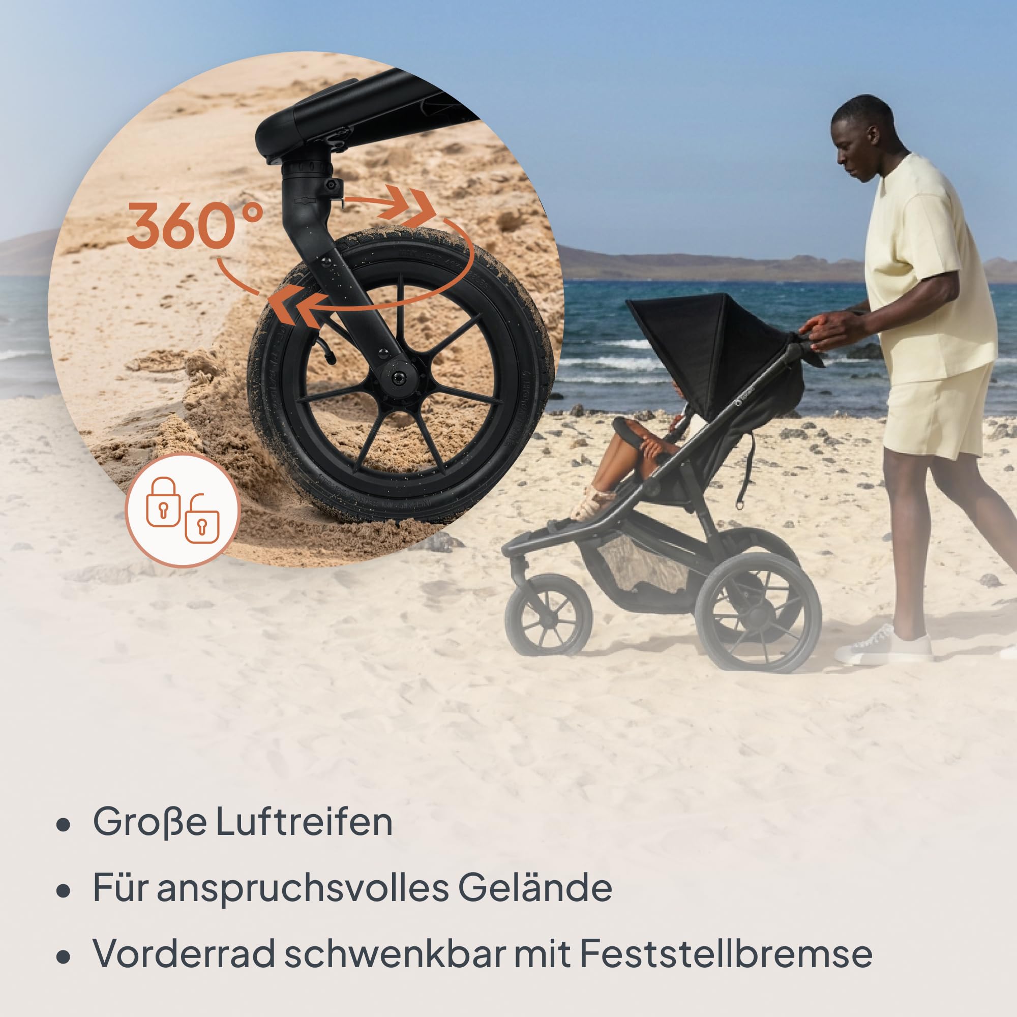 Lionelo Azura Kinderbuggy mit Luftreifen – hohe Federung, stufenlos verstellbare Liegeposition, XXL-Verdeck UPF50+, 5-Punkt-Magnetgurte, kompakt faltbar, inkl. Regenfolie – ab 6 Monaten bis 22 kg