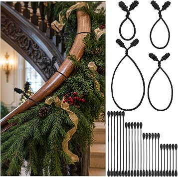 24 Pcs Christmas Garland Tie 4 Size Banister Twisted Ties Decorative Reusable and Flexible Twist Ties for Hang Garland, Lights, and Xmas Holiday DecorationsBlack