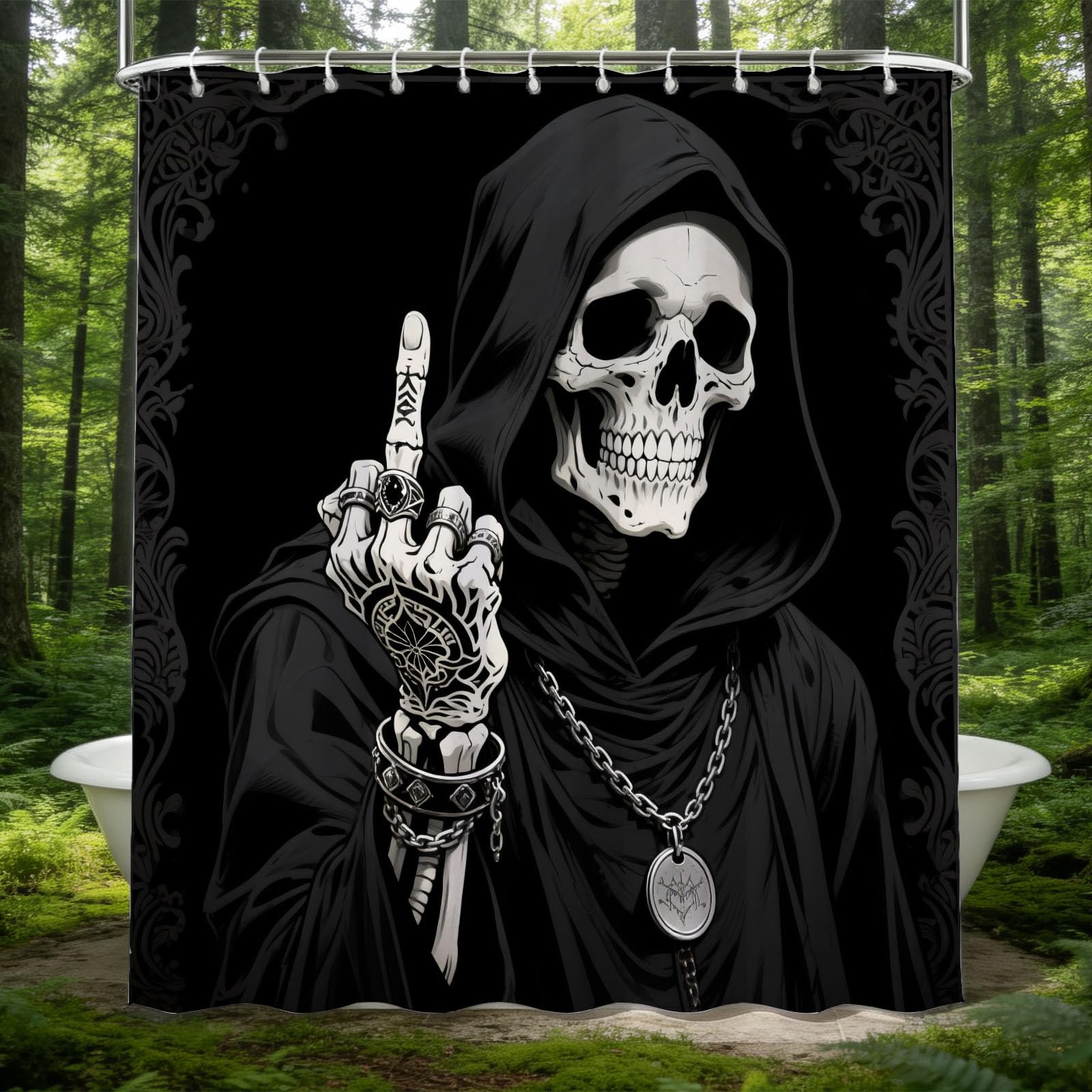 Hongduo 3D Skull Shower Curtain for Stalls Bathtubs Horror Bathroom Decor Shower Curtain Set Polyester Fabric Waterproof 180x180cm/71X71 Inch with Hooks