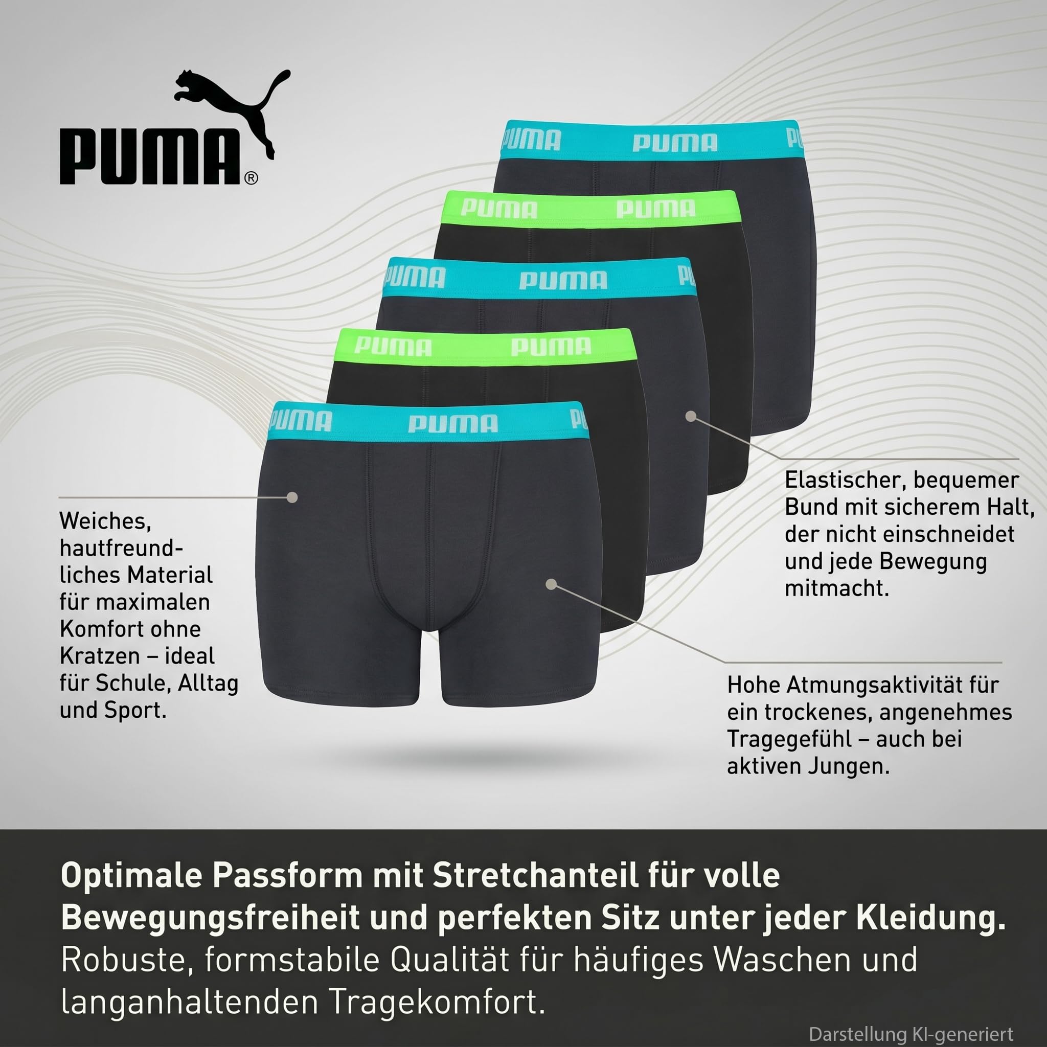 PUMA Bokserki chłopięce (5 sztuk), Atrament indyjski/turkus, 170-176