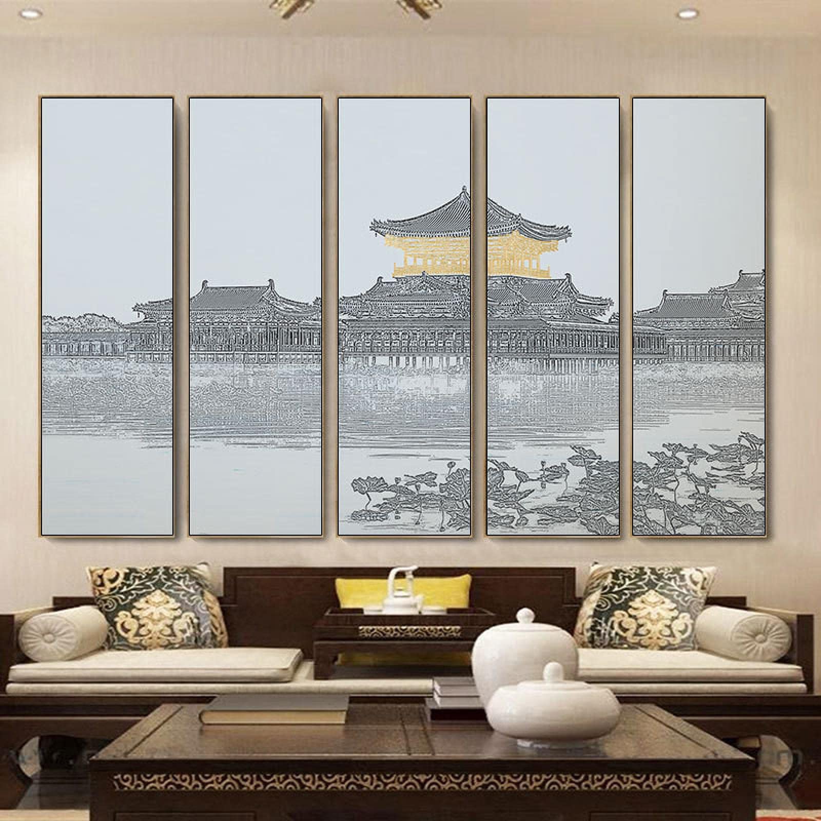 Toile paysage palais chinois traditionnel pour decoration de salon zen et bureau chic - 8