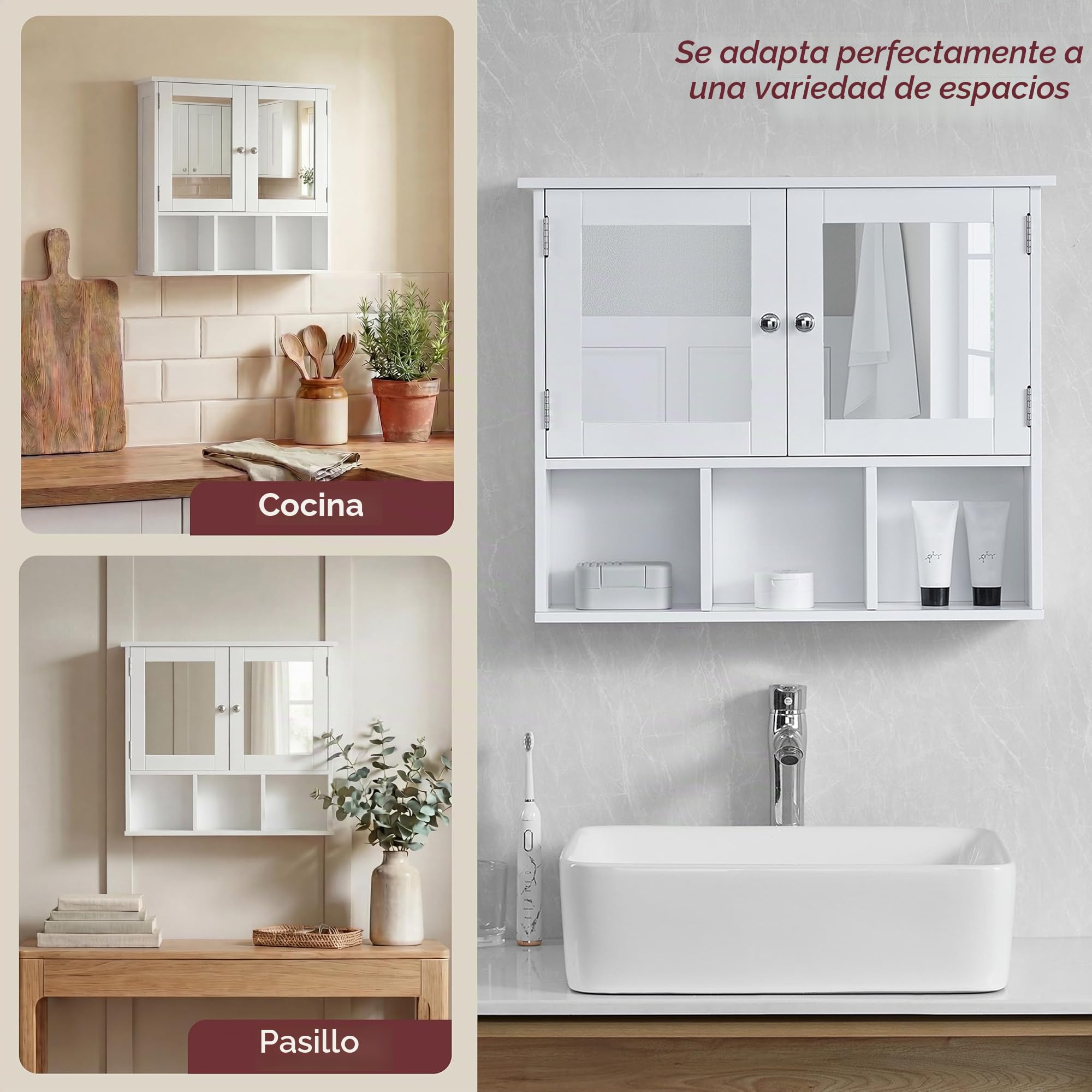 Home Discount Milano Estantes de Almacenamiento de Armario de baño con Espejo montado en la Pared, Doble Puerta, Color Blanco