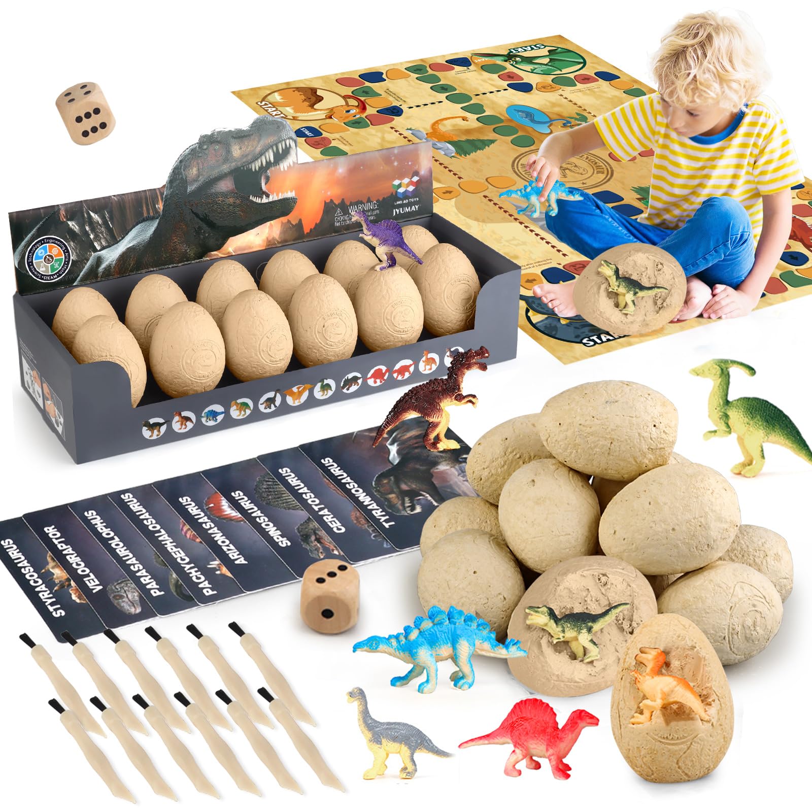 Dinosaur Eggs Dig Kit - Dinosaur Toys for Kids 5-7, Dinosaur Eggs Excavation Kit with 12 Dinosaurs Inside, Fossil Dino Toy, Dinosaur Gifts for Boys