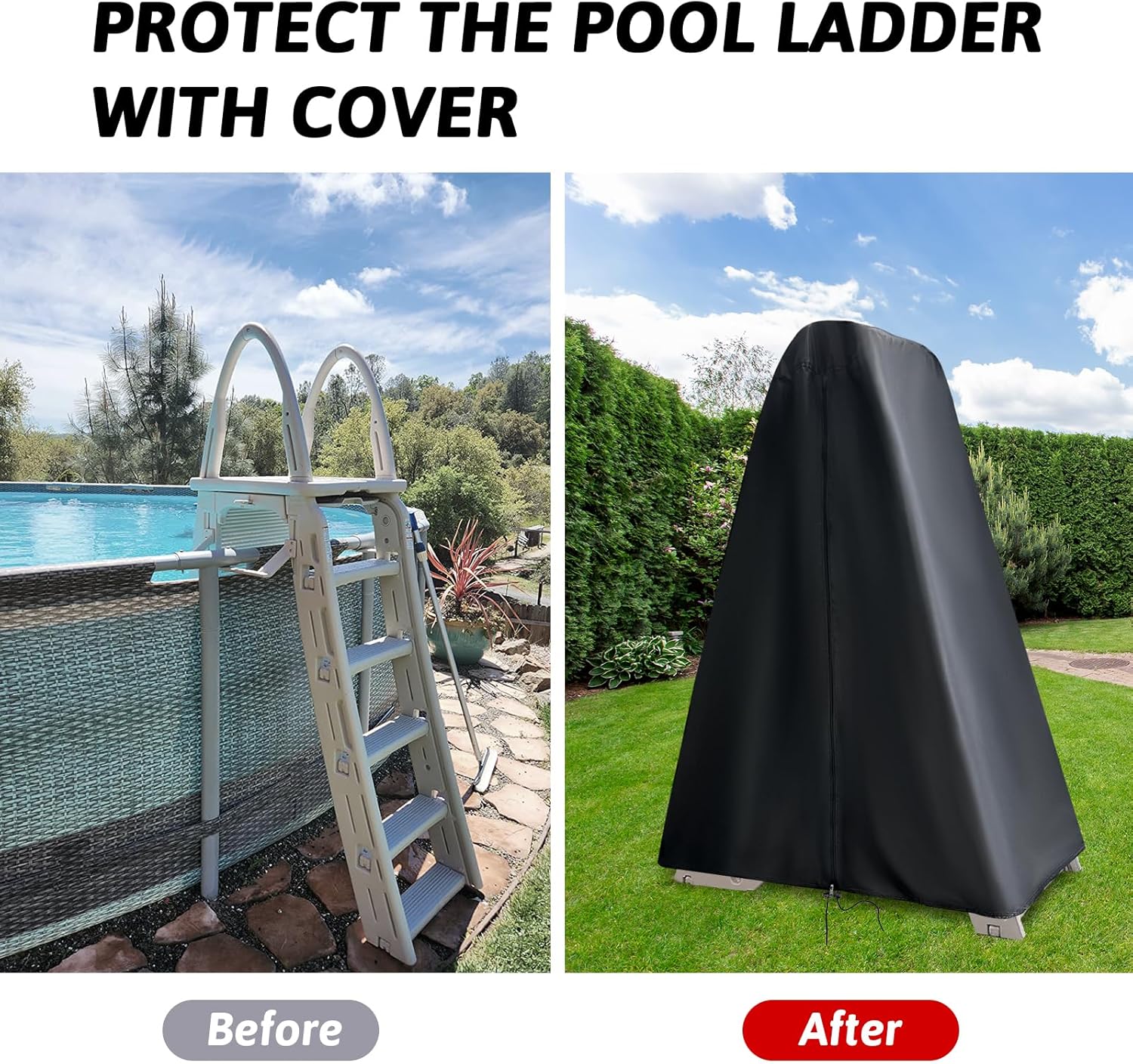 Cover for Pool Ladder Above Ground,Outdoor Covers for Above Ground Pool' Ladder,Waterproof Pool-Ladders-Cover for Swimming Pool Ladders or Stairs,78''L x 22''W x 56''H,Black,(Only-Cover)