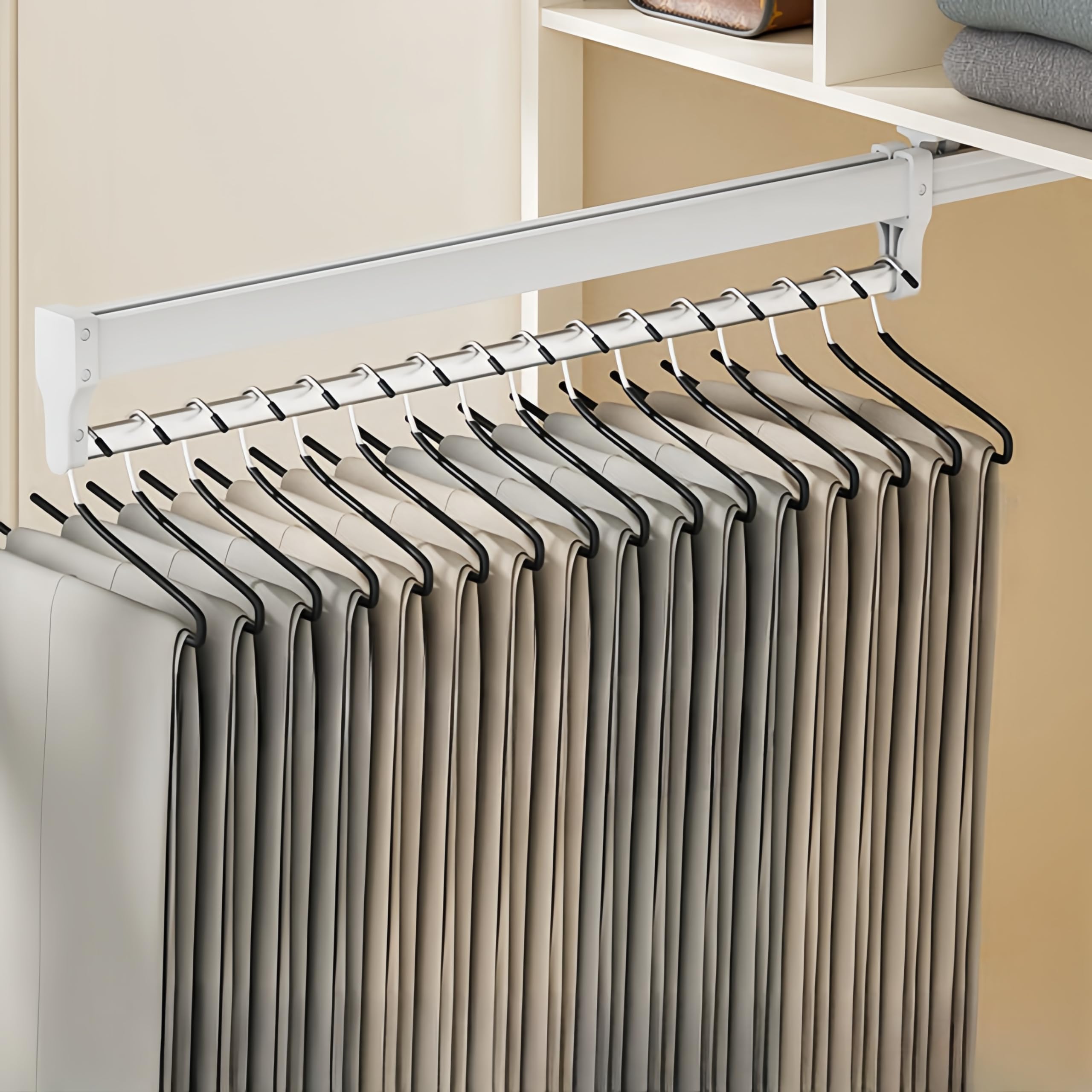 Appendiabiti estensibile estraibile, salvaspazio, regolabile, soluzione di stoccaggio per armadio, perfetta per pantaloni e cravatte, 60 cm, bianco