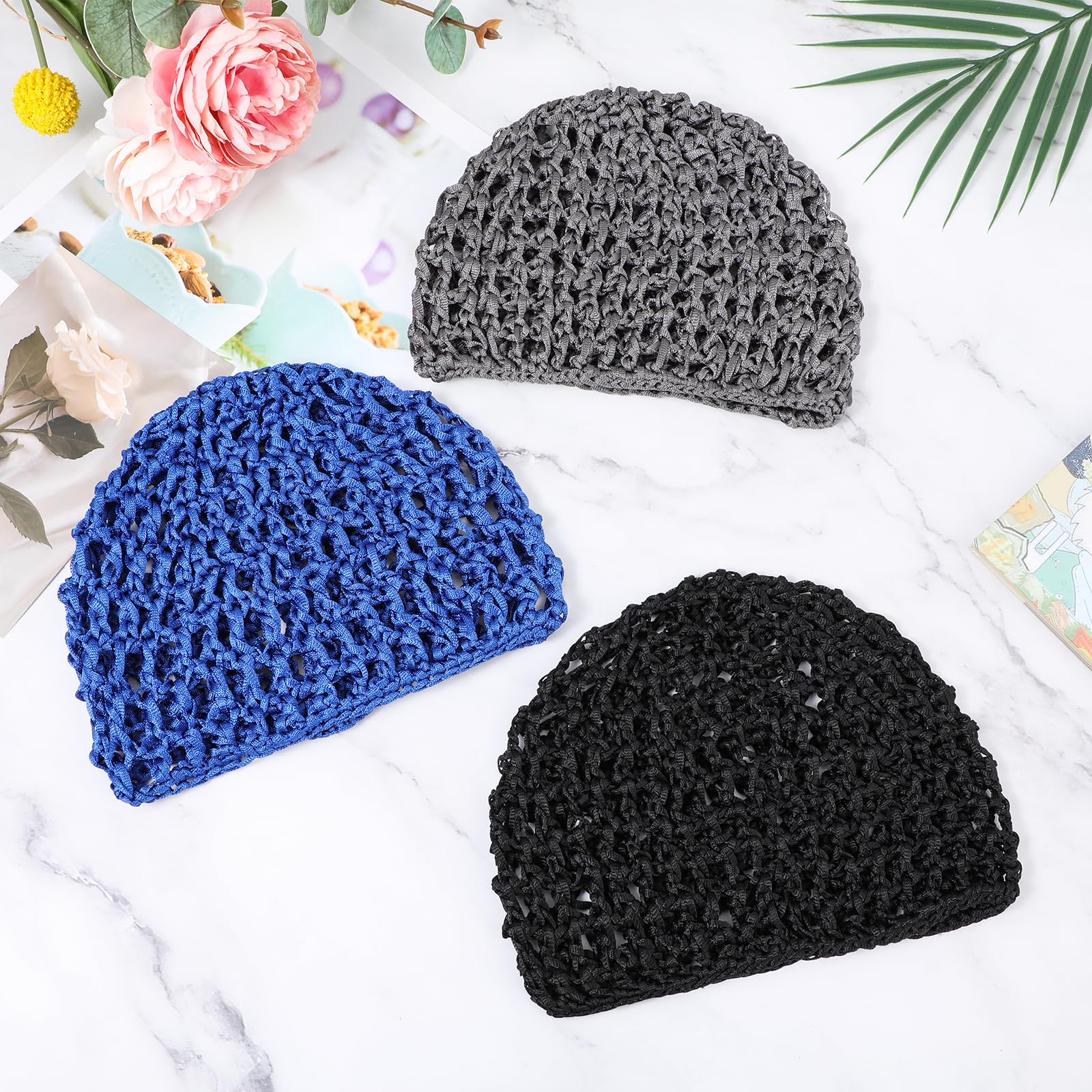 Set di 3 reti per capelli corti da donna riutilizzabili cuffia da doccia a maglia