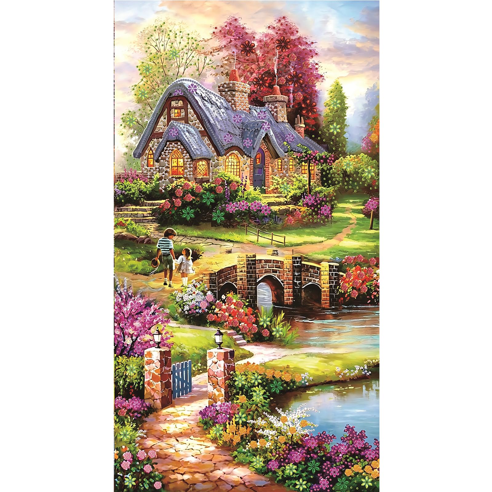 Large Special Shape Diamond Art Painting Kits for Adults – 5D Crystal Rhinestone DIY Craft, Big Diamond Mosaic Wall Decor Gift 15.7x27.5 Inch(Fairy Tale Cottage)