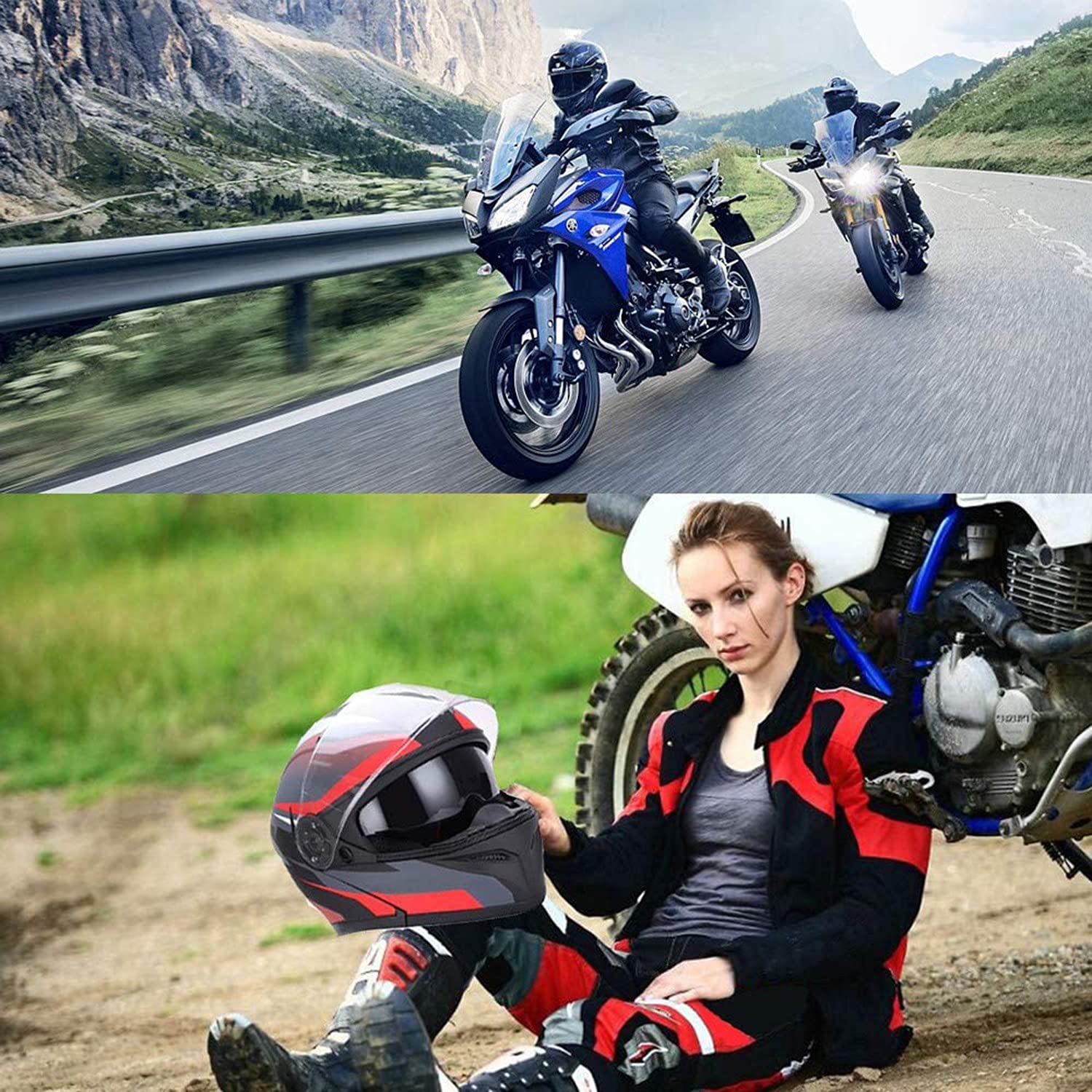 Cascos Moto Bluetooth Integrado,Casco De Moto Scooter Con Guantes Y Mascarilla, Casco Integral Con ECE Homologado Doble Anti Niebla Visera Para Mujer Hombre Adultos 55-64CM H,S