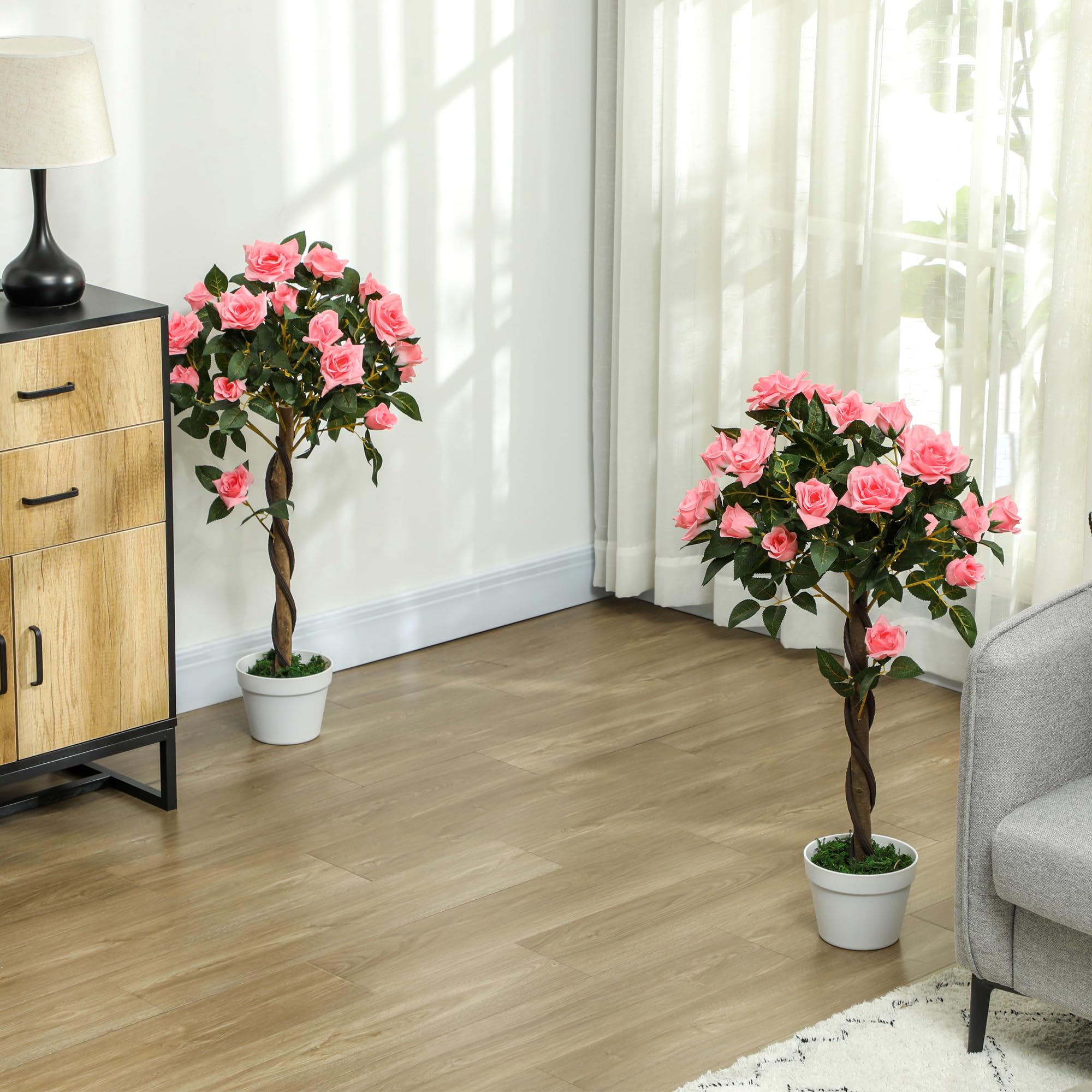 Outsunny 90cm Rosier Artificiel à Tronc torsadé Lot de 2 Rose