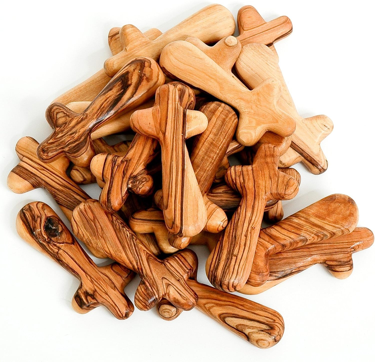 Certified Holy Land Olive Wood Caring/Holding Cross (50, Medium Pocket Cross)