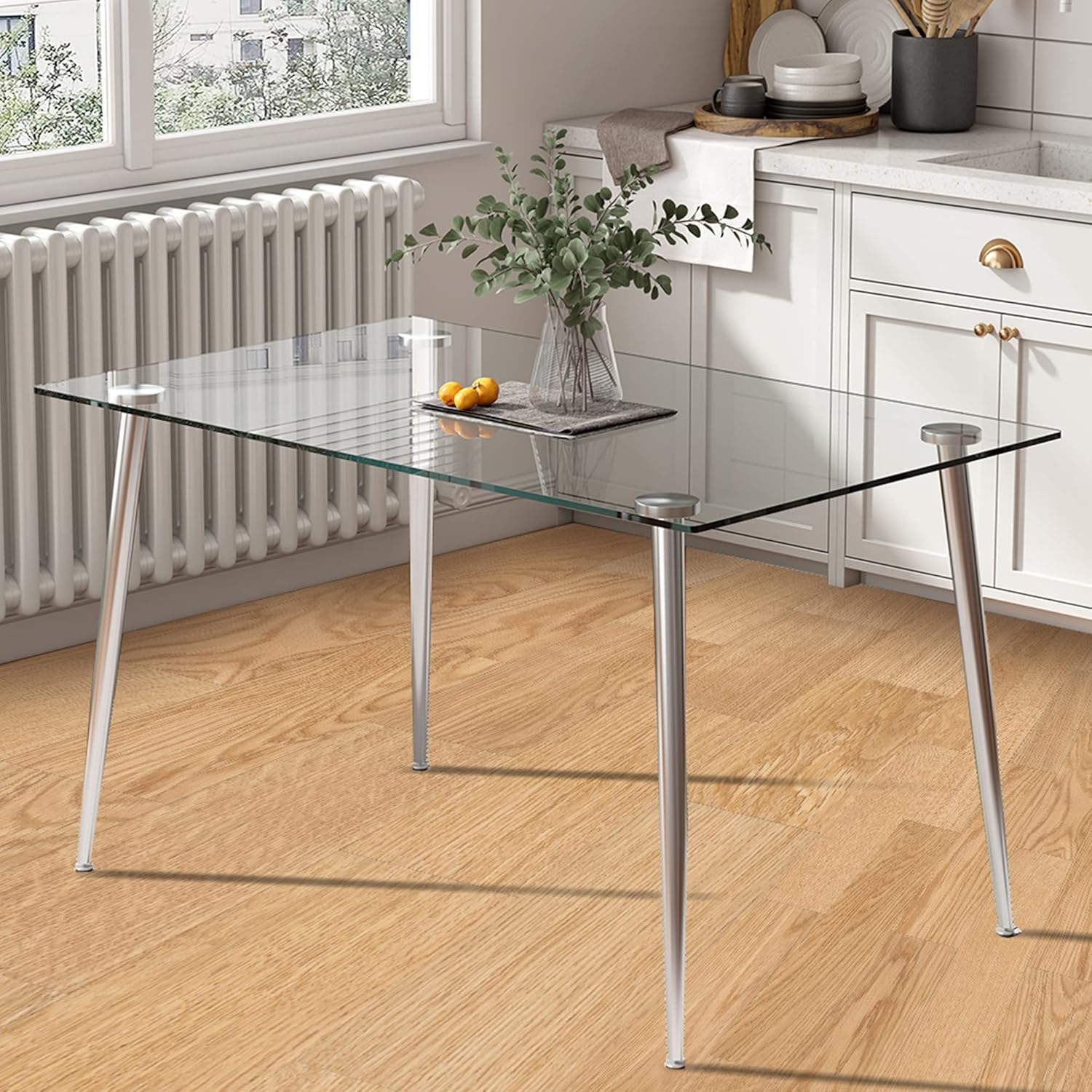 Amazon.com - Glass Dining Table for 4 with 51 inch Clear Rectangular Glass Top, 0.31" Modern ...