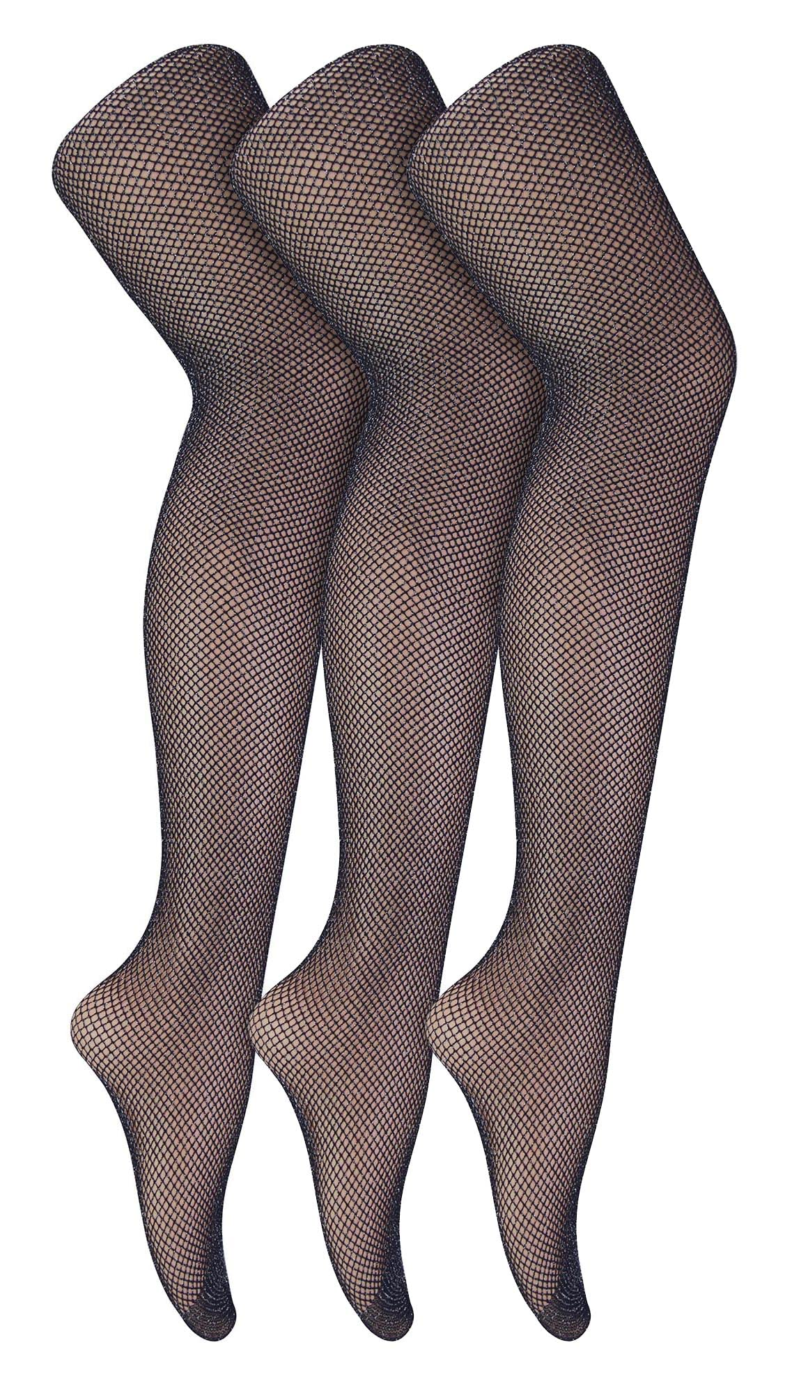 Sock Snob Women's Black /Silver 3 Pairs Fishnet Tights For