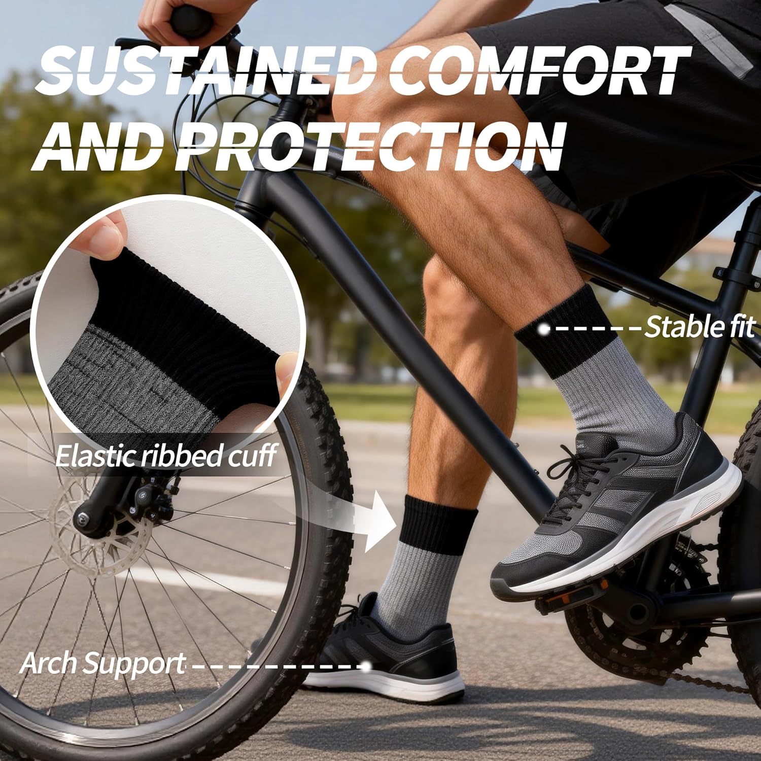 Crew Socks for Men Size 9-12,Compression Athletic Socks,Arch Support,Orange Moisture Wicking Hiking Socks,3 pairs - Image 3