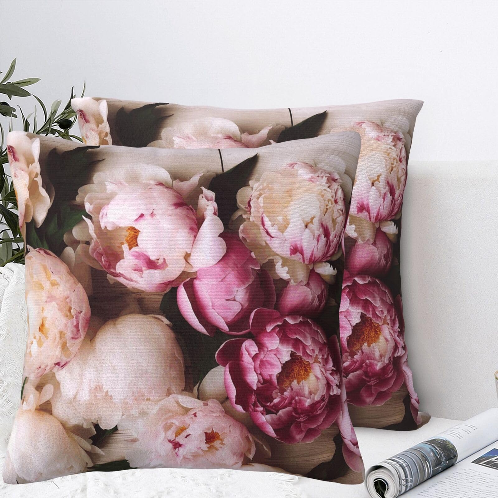 QMKFWT Beautiful Peonies Plush Throw Pillow Covers 22"X22",Soft Cozy Couch Cushion Covers Decorative Pillow Cases for Holiday Home Bedroom Sofa Decors