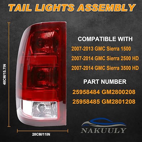 Miniatura 2 de Nakuuly Luces traseras compatibles con GMC Sierra 1500 2500HD 3500HD 2007-2014, luces traseras del lado del conductor y del pasajero, conjunto de