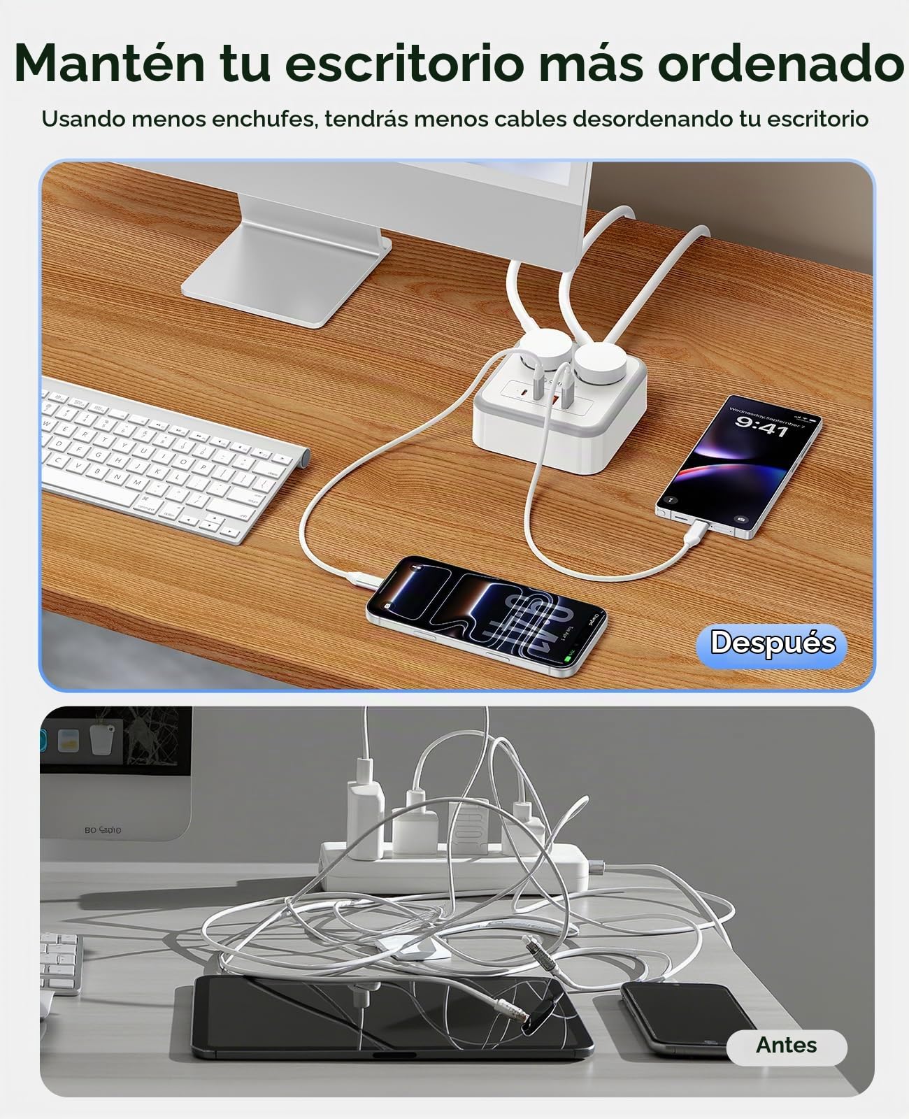ORICO Regleta Enchufes USB C 20W PD, 2 Tomas AC y 4 USB, 1,5m, Blanco | Puertos 2xUSB-C y 2xUSB-A; base antideslizante 2500W; ideal para escritorio, teletrabajo y hogar organizado