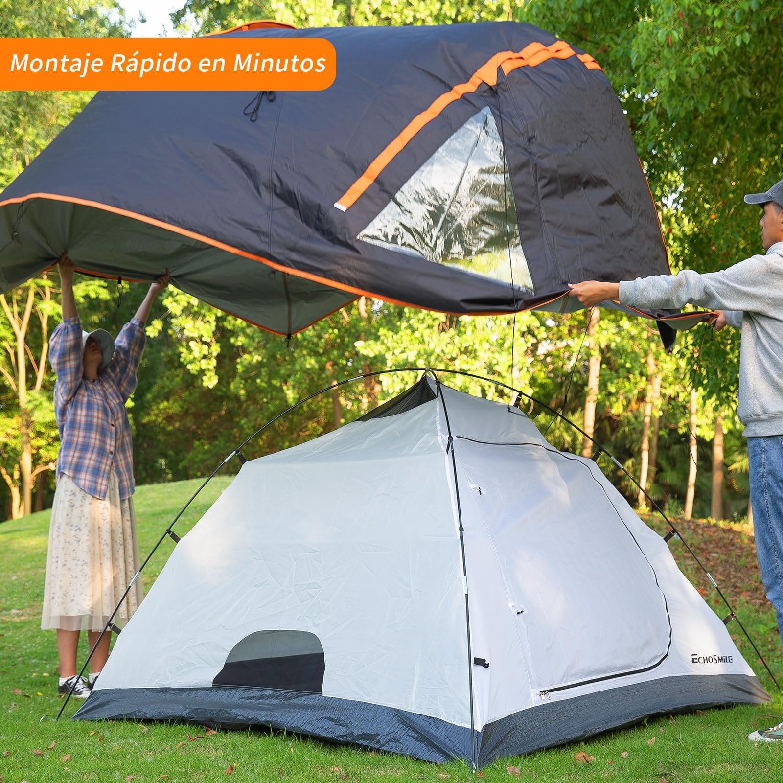 EchoSmile Tenda da Campeggio per 2/3/4 Posti, Impermeabile Ultraleggera Tenda, Facile da Installare, 3-4 Stagioni Tenda Campeggio per Escursioni All'aperto