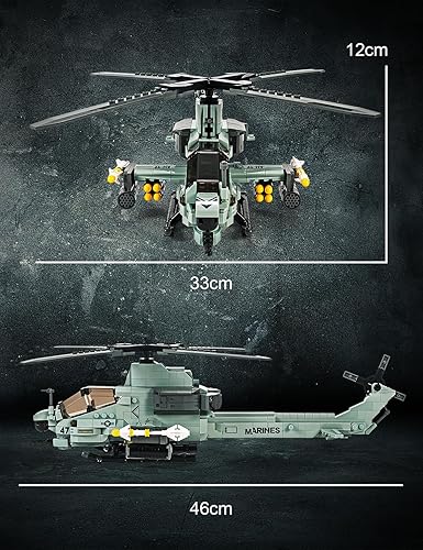Miniatura 6 de SEMKY Serie Militar AH-1Z Helicóptero Little Birds Air Force Building Block Set (597 piezas) - Juguetes de construcción y militares, regalos para