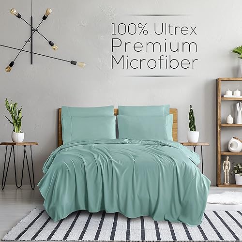 Vista 136 de Mueller Serie 1800 - Juego de sábanas ultrasuaves de 6 piezas, esquinas profundas de hasta 16 pulgadas, transpirables, hipoalergénicas, Verde