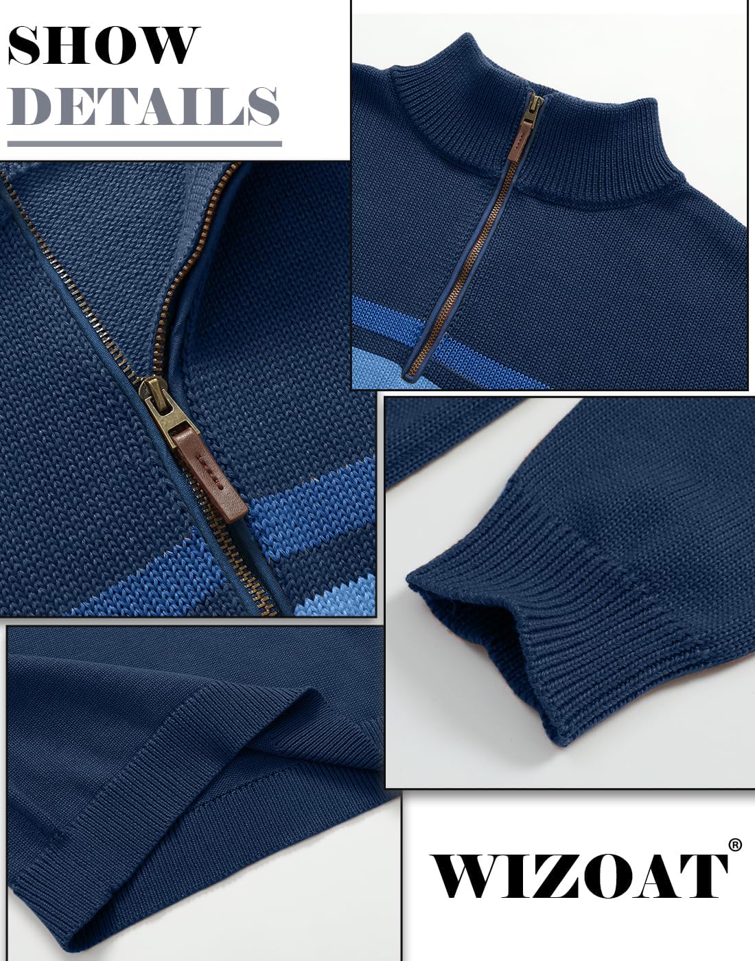 Mens Sweater Quarter Zip Sweater Casual Striped Long Sleeve Fall Winter Warm Polo Pullovers - Image 5