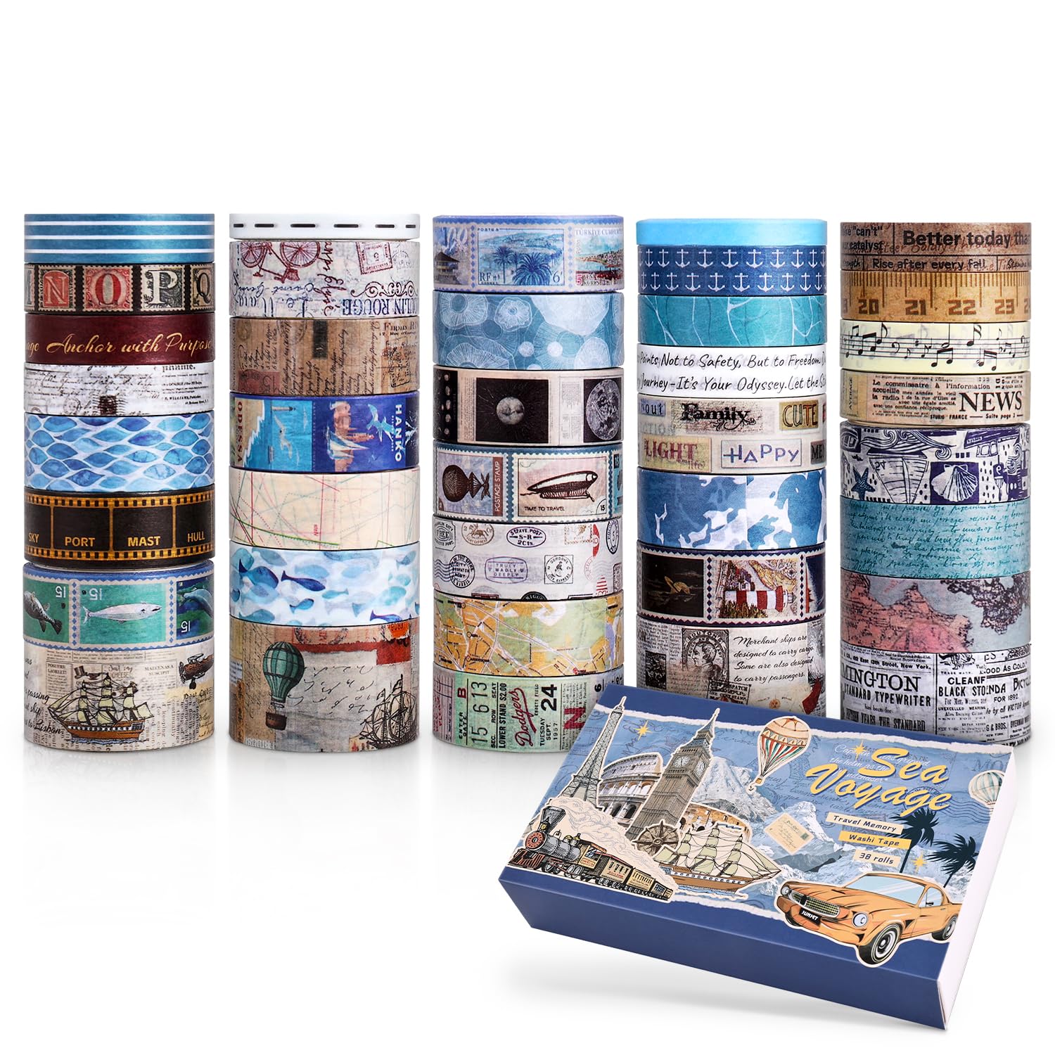 Vintage Washi Tape Set - 38 Rolls for Scrapbooking -2 Vintage Washi Tape Set - 38 Rolls for Scrapbooking -2