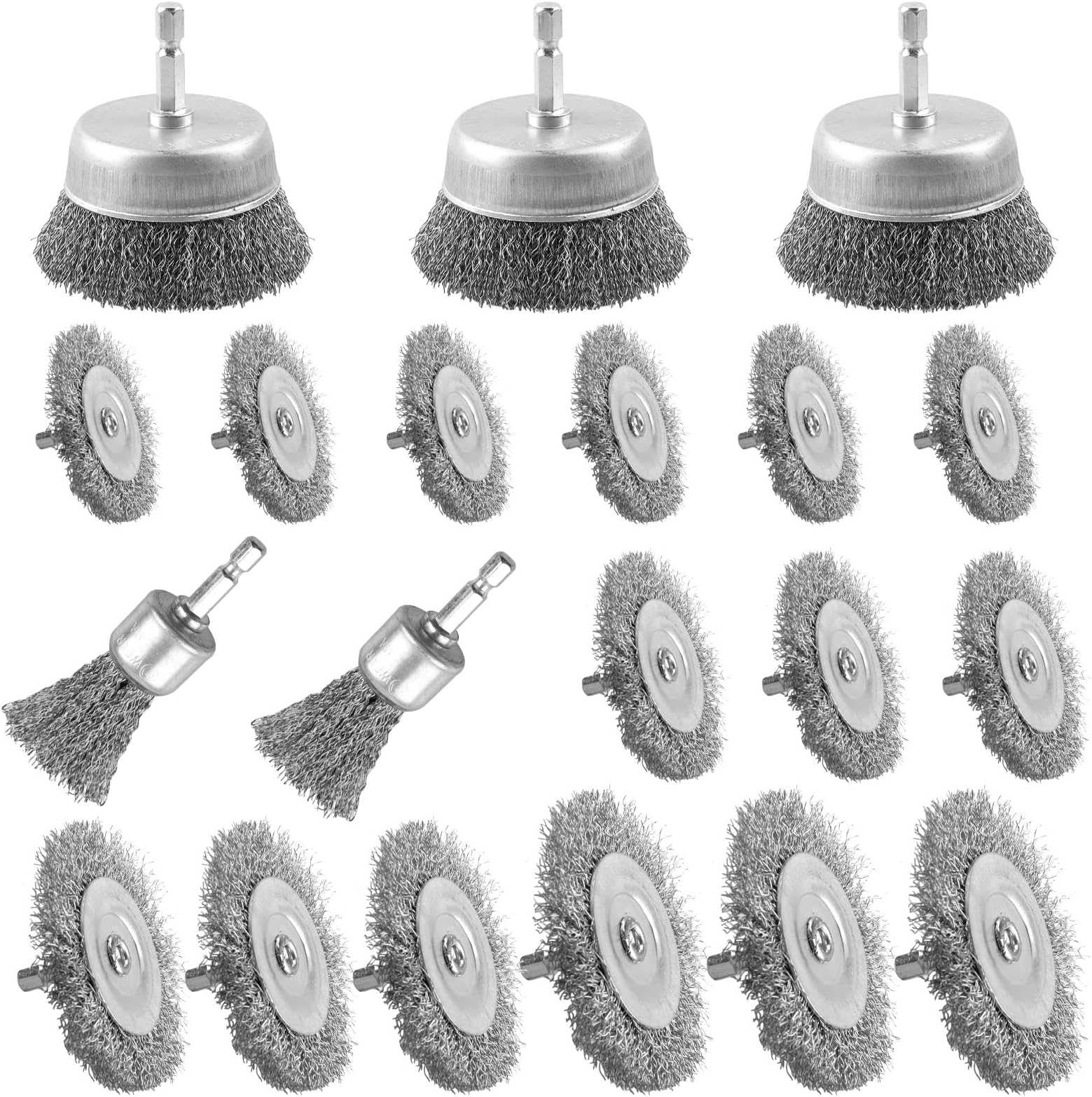 Wire Brush for Drill Set, 20 PCS Wire Wheel Cup Brush with 1/4'' Hex Shank, Drill Wire Brush Attachment, Ideal for Removing Rust/Corrosion/Paint - Extend Life & Reduced Wire Brea