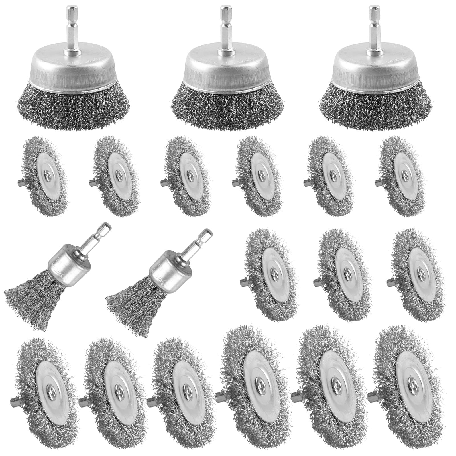 WENHUALI Wire Brush for Drill Set, 20 PCS Wire Wheel Cup Brush with 1/4'' Hex Shank, Drill Wire Brush Attachment, Ideal for Removing Rust/Corrosion/