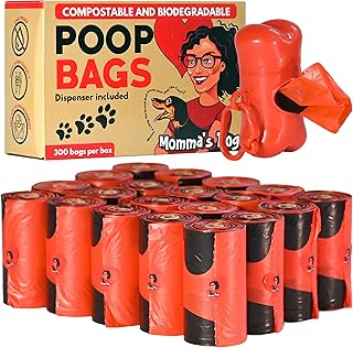 Momma's Compostable Dog Poop Bags Rolls Scented - 10% to Charity - Strong 300 Biodegradable Poop Bags, 20 Rolls, Dog Waste Bags, Doggy Poop Bags, Doggie Poop Bags, Pet Waste Bag, Dog Bags For Poop