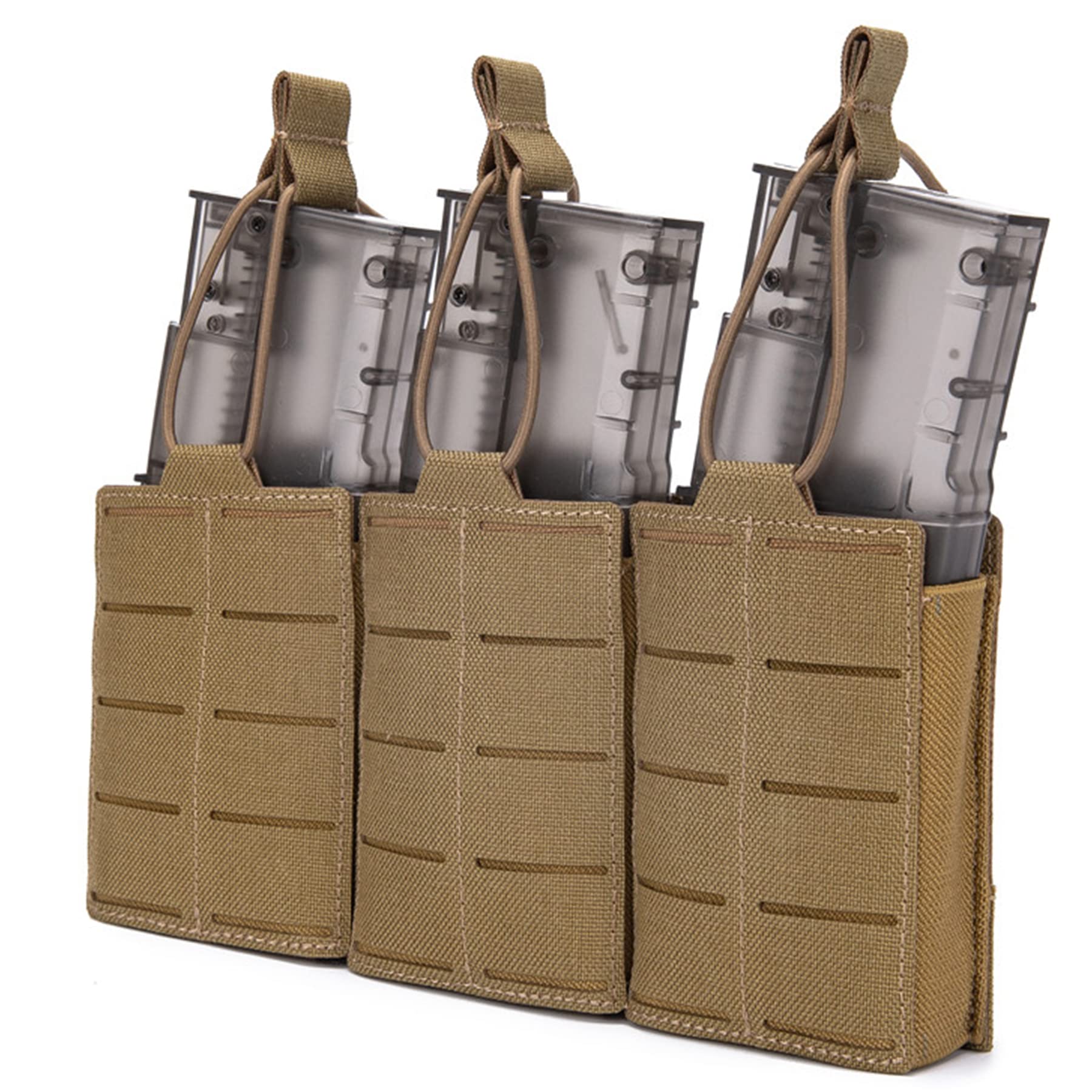 Taktischer Magazintasche für DREI Magazine, Leichter Magazintasche aus 1000D Nylon MOLLE Tripple Open Magazin Pouch Gummischlaufe Retention Mag Taschen für M4 AK Plattenträger Plate Carrier