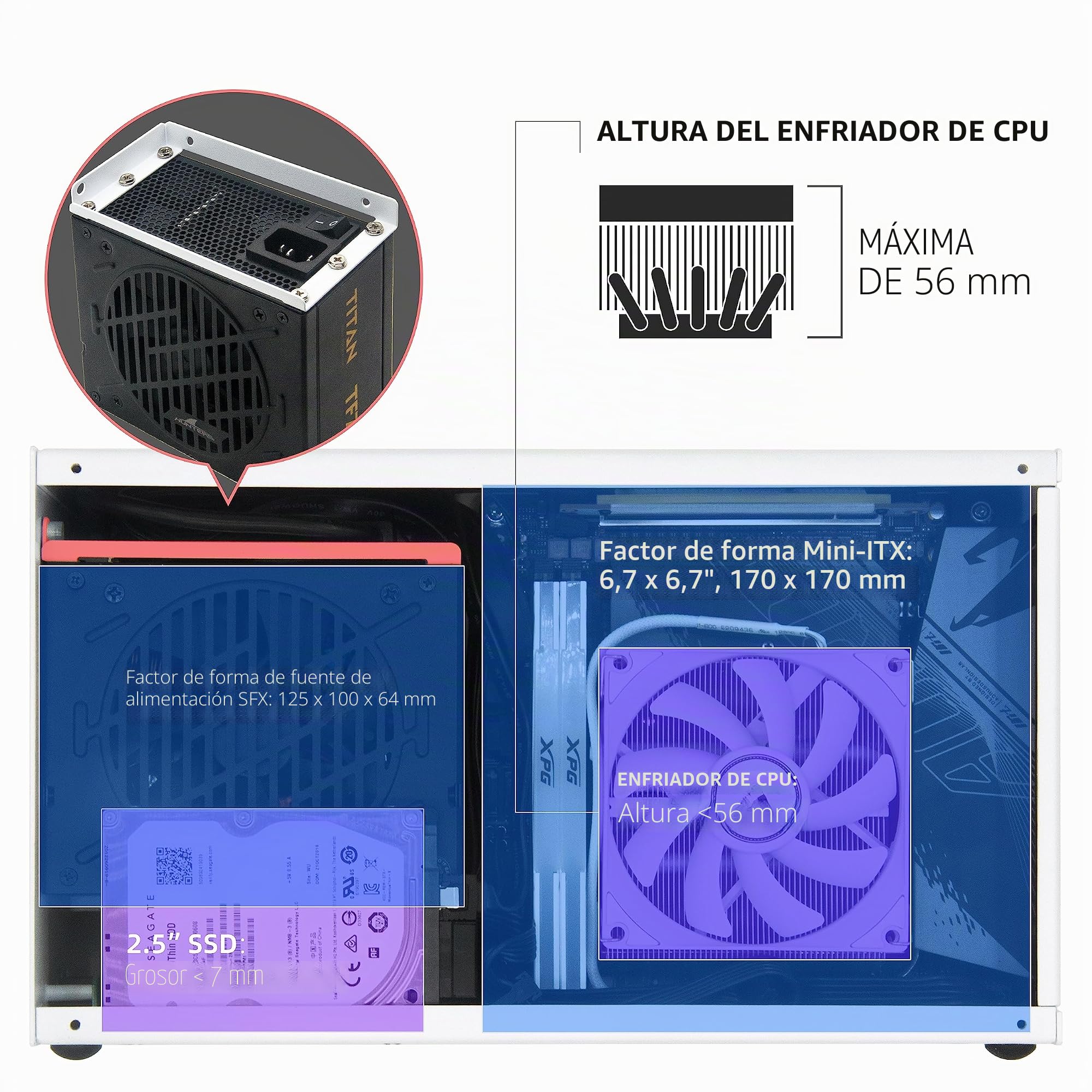 SGPC Itx Mini Case - Nueva K49 (acero)/compatible con GPU de