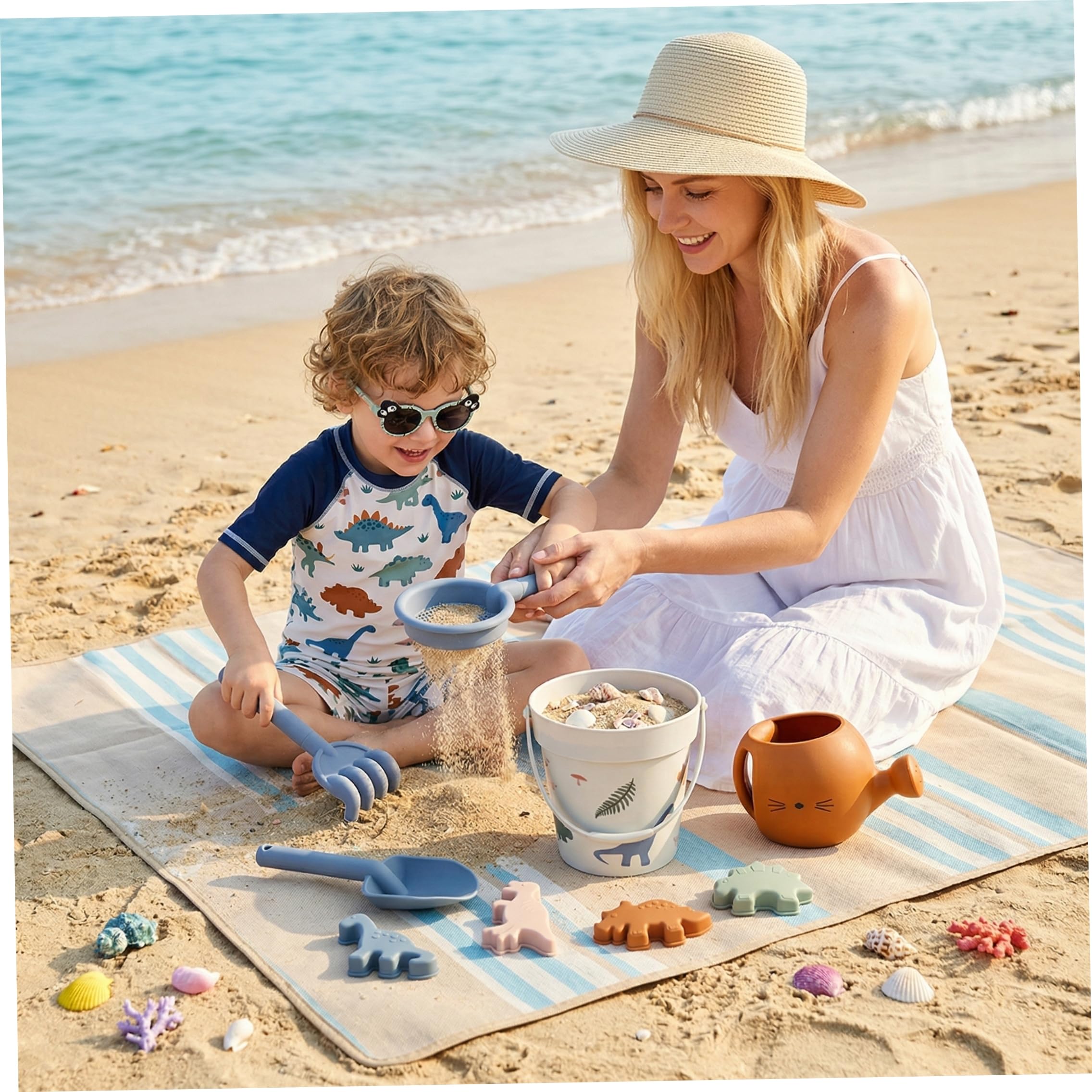 Juguetes de Arena de Silicona Juego de Juguetes de Playa de Dinosaurios de 9 Piezas para niños de Playa de Calidad alimentaria Kit de Juego de Arena Plegable para niños Actividades al Aire