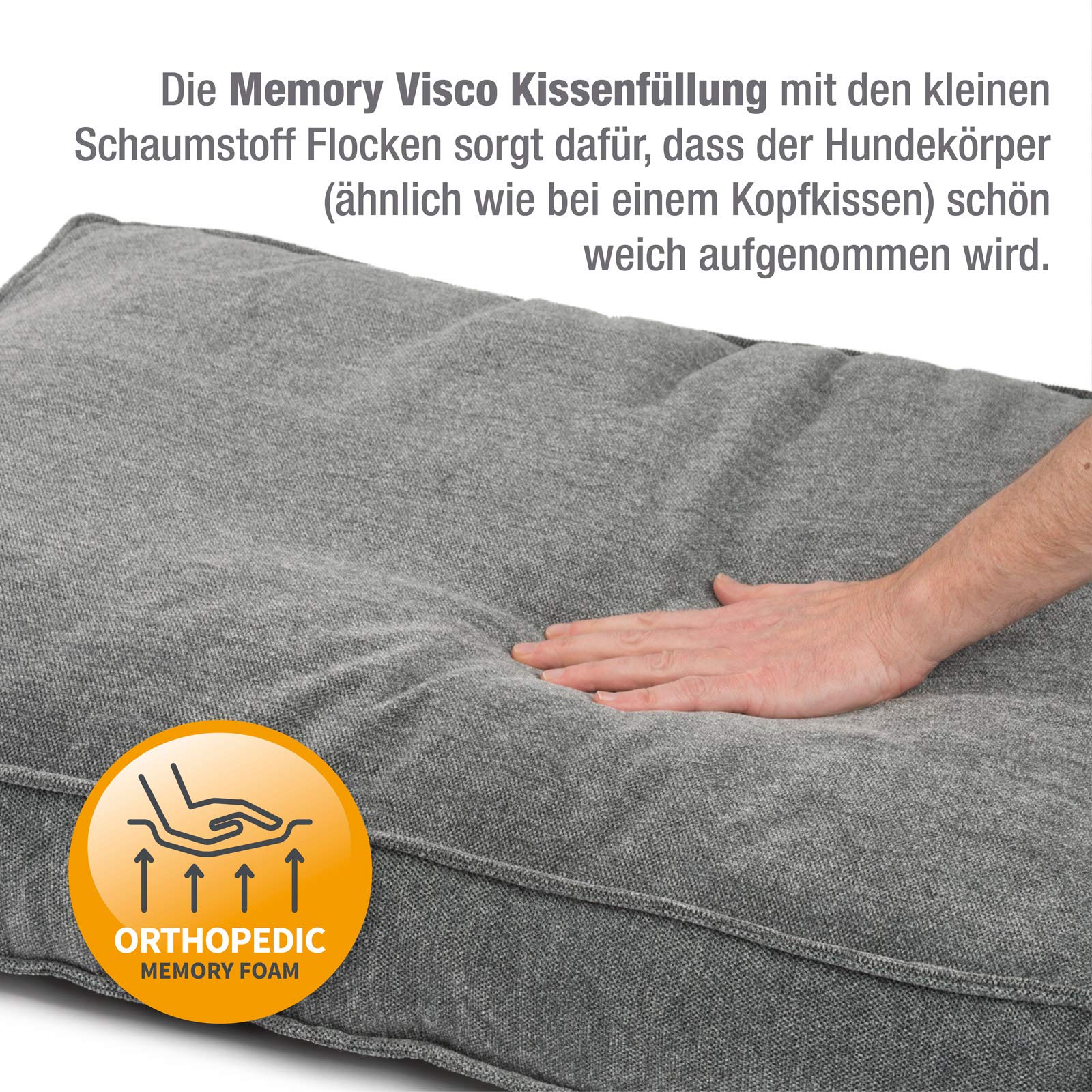 JAMAXX Premium Hundekissen Orthopädische Füllung, Waschbar Bezug aus Edlem Chinelle Stoff, Weiche Kompakte Füllung mit Visco Schaumstoff-Flocken Memory, PDB1003 65x50 (S) Silver-Grey