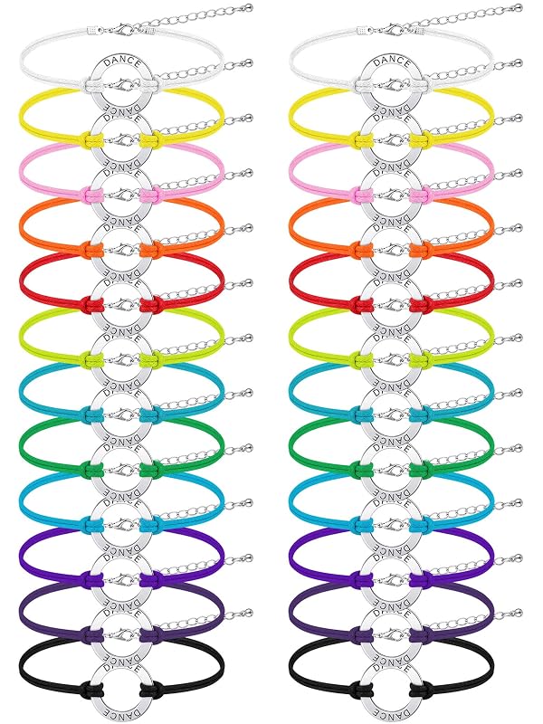 Funtery 24 Pcs Dance Bracelet Bulk Recital Gifts for Girls Team Charm Jewelry Wax Rope Adjustable Dancer Accessories(Multi Colors) by Funtery - Used condition - US$7.31