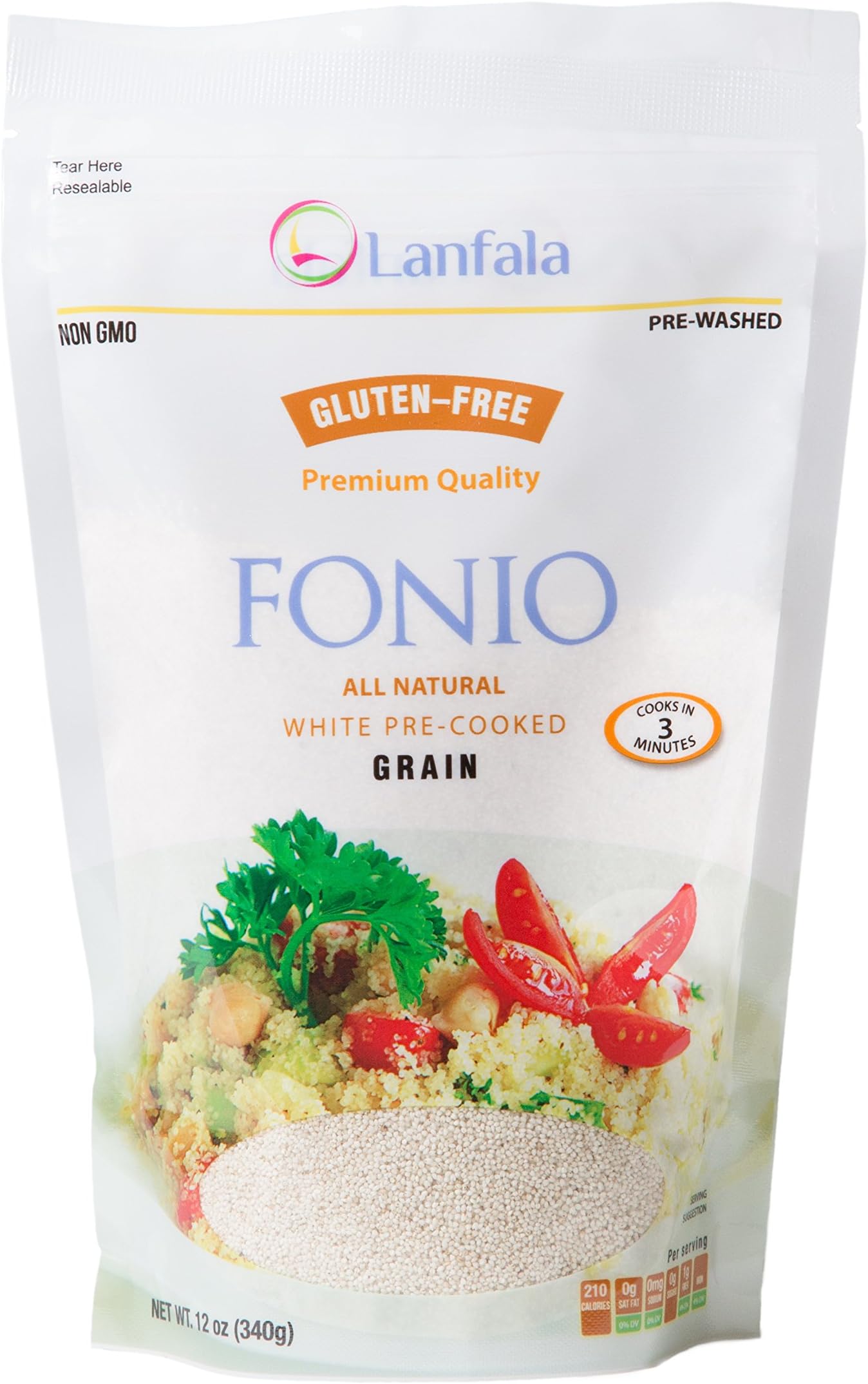 Lanfala Premium Quality, All Natural, Ancient African Super Grain, Vegan, Gluten Free, Non GMO, Precooked White Fonio 12oz